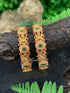 Gold plated Antique bangle with multicolor stones and pearl Set of 2 bangles