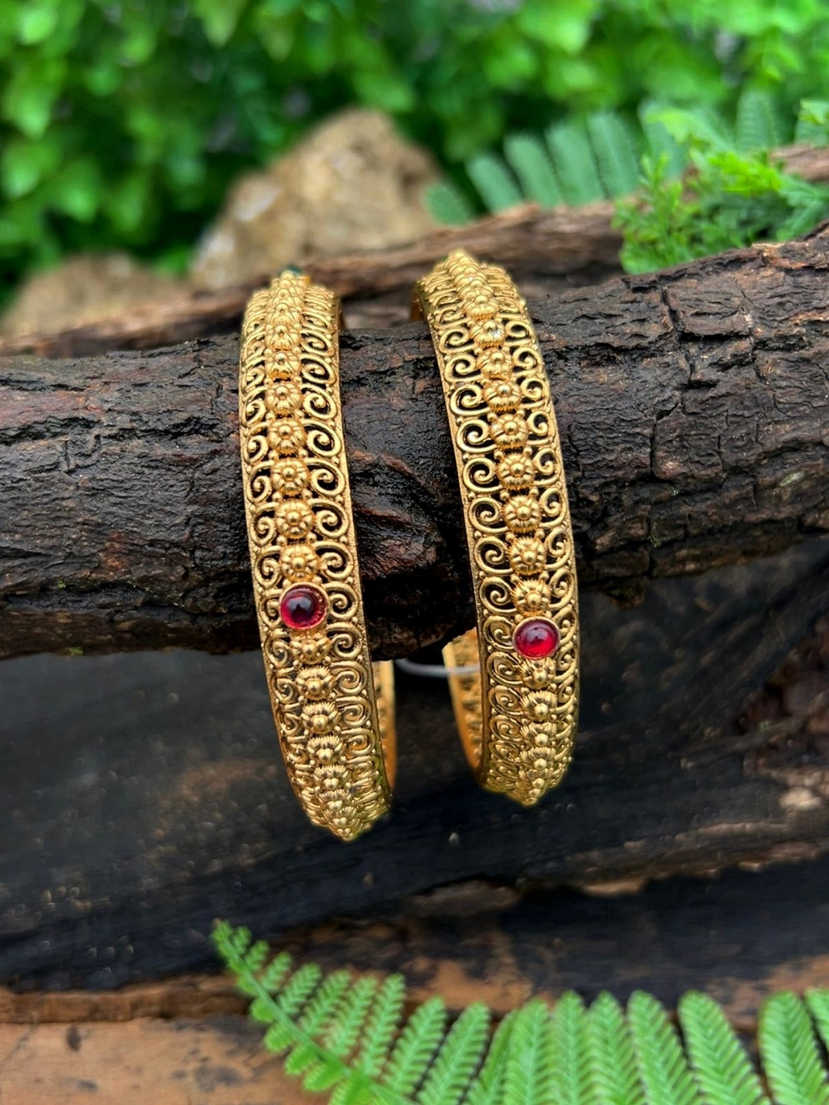 Multicolor Gold plated antique bangles set of 2 bangles