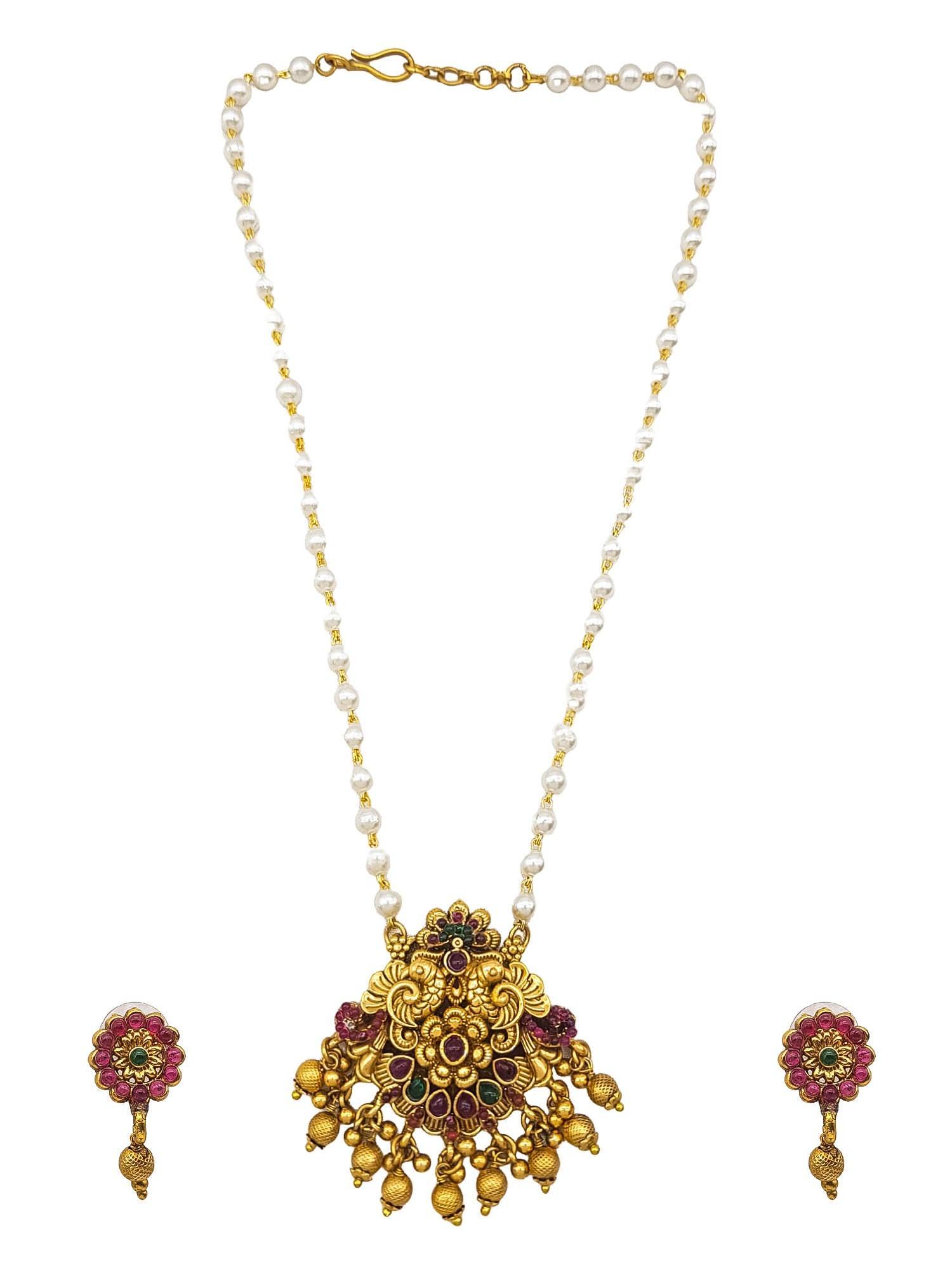 Antique Gold Plated Necklace set with pearl mala