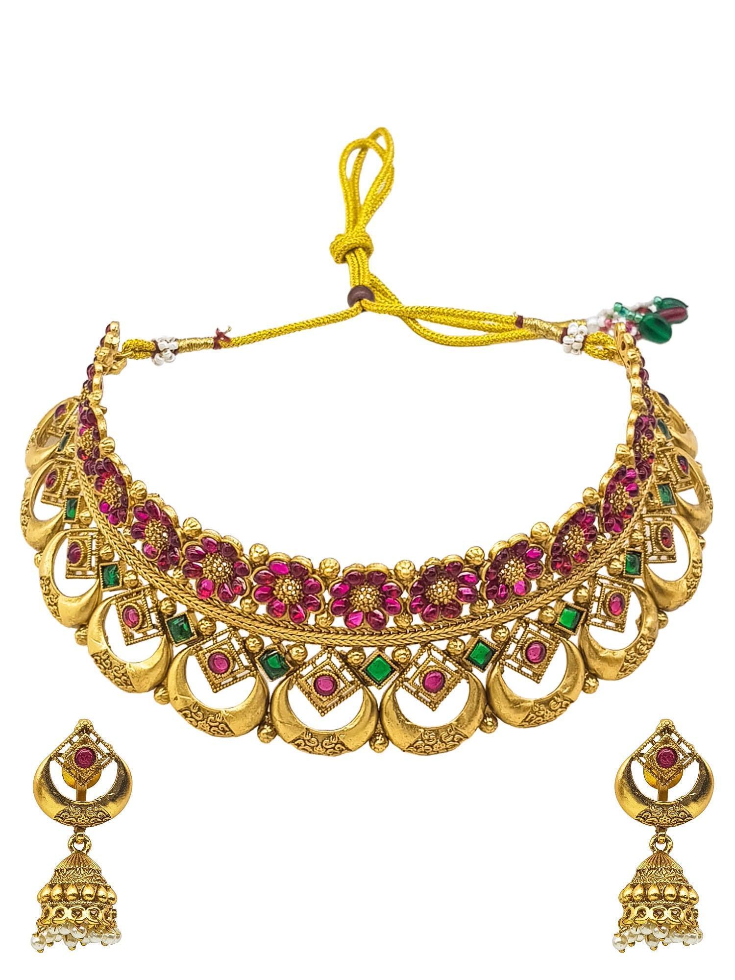 Gold Plated Choker Necklace Set multicolor
