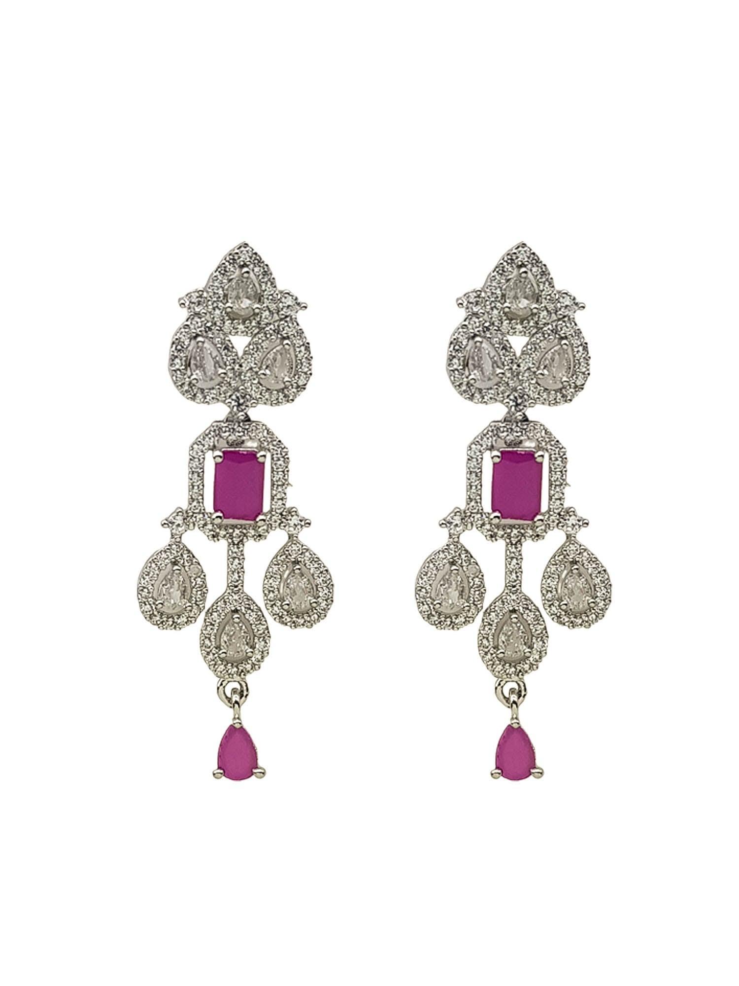 Premium Cz Stone designer Necklace set in Red and Blue colors