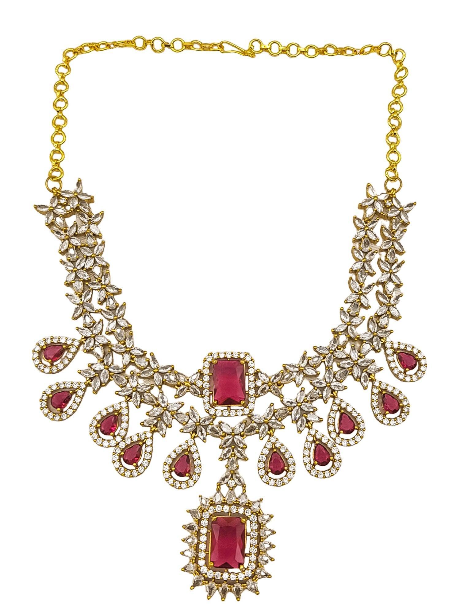 Gold Plated Premium Layered Bridal CZ Necklace Set