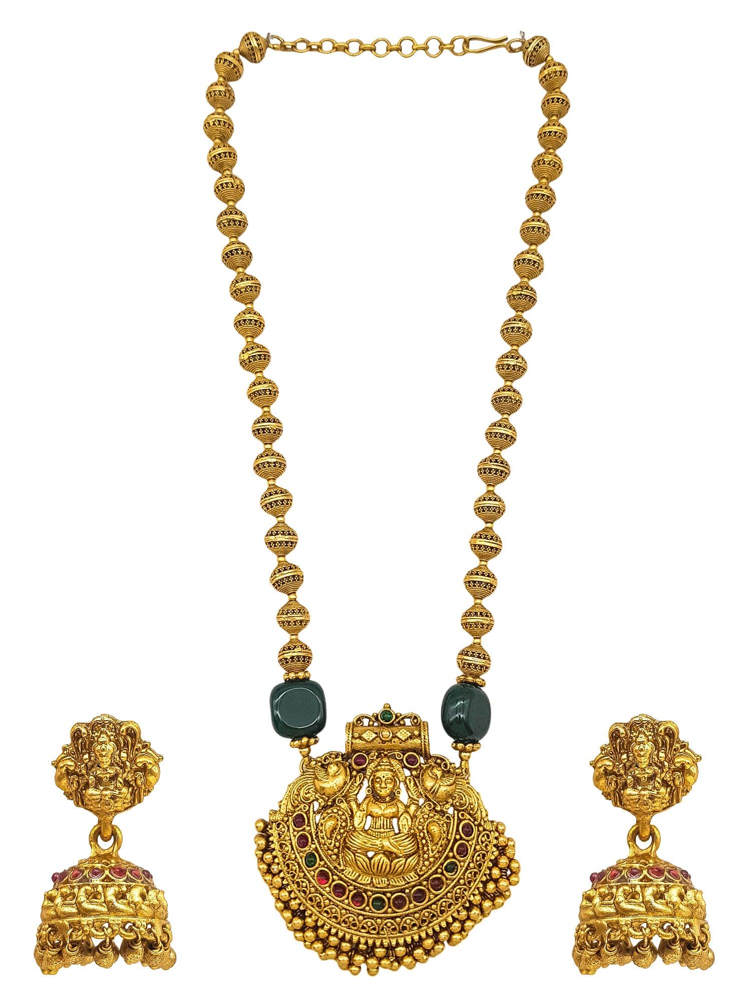 Gold Plated In Coral Beads Long Necklace Set