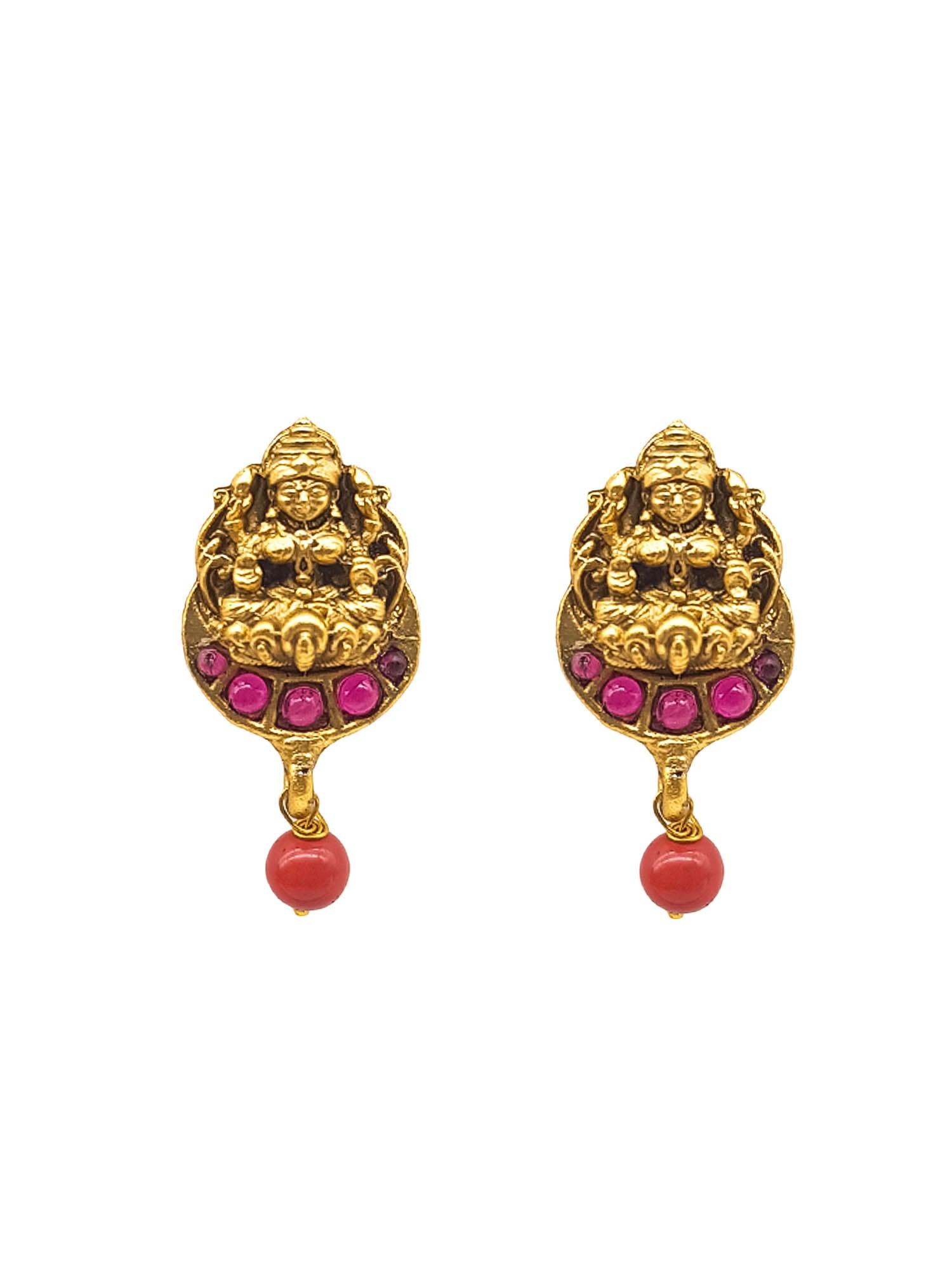 Gold Plated In Coral Beads Long Necklace Set