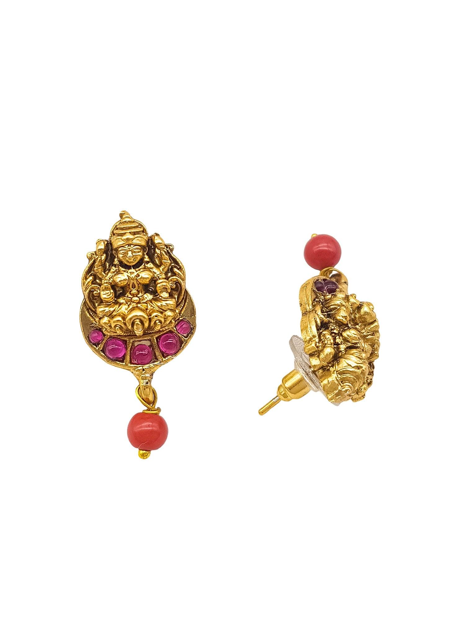 Gold Plated In Coral Beads Long Necklace Set