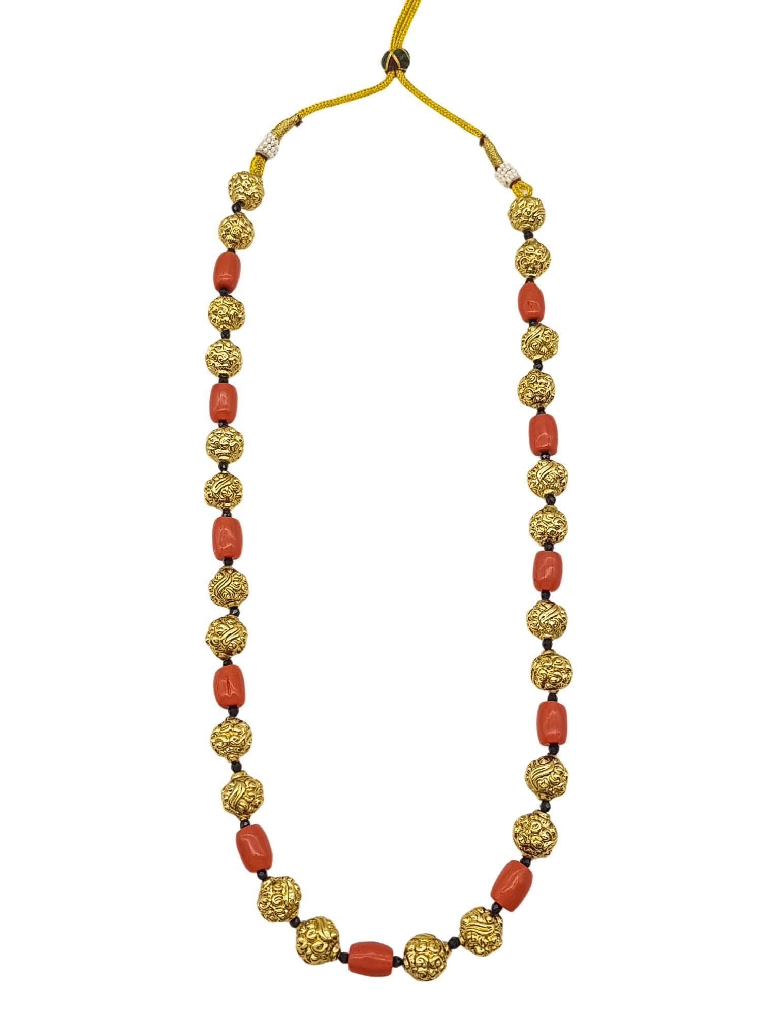 Gold Plated In Coral Beads Long Necklace Set