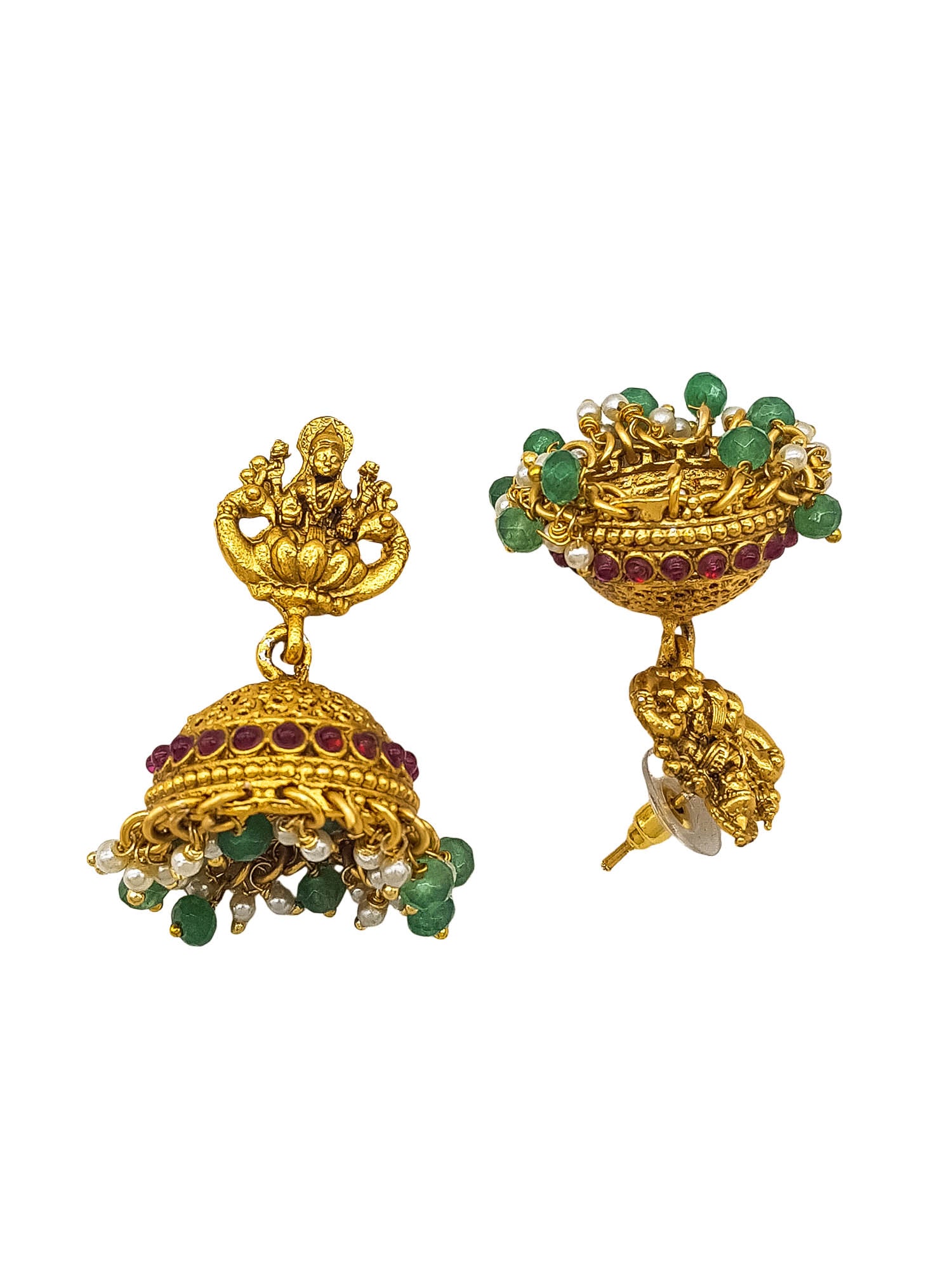 Gold Plated Necklace Set in green crystal natural stones