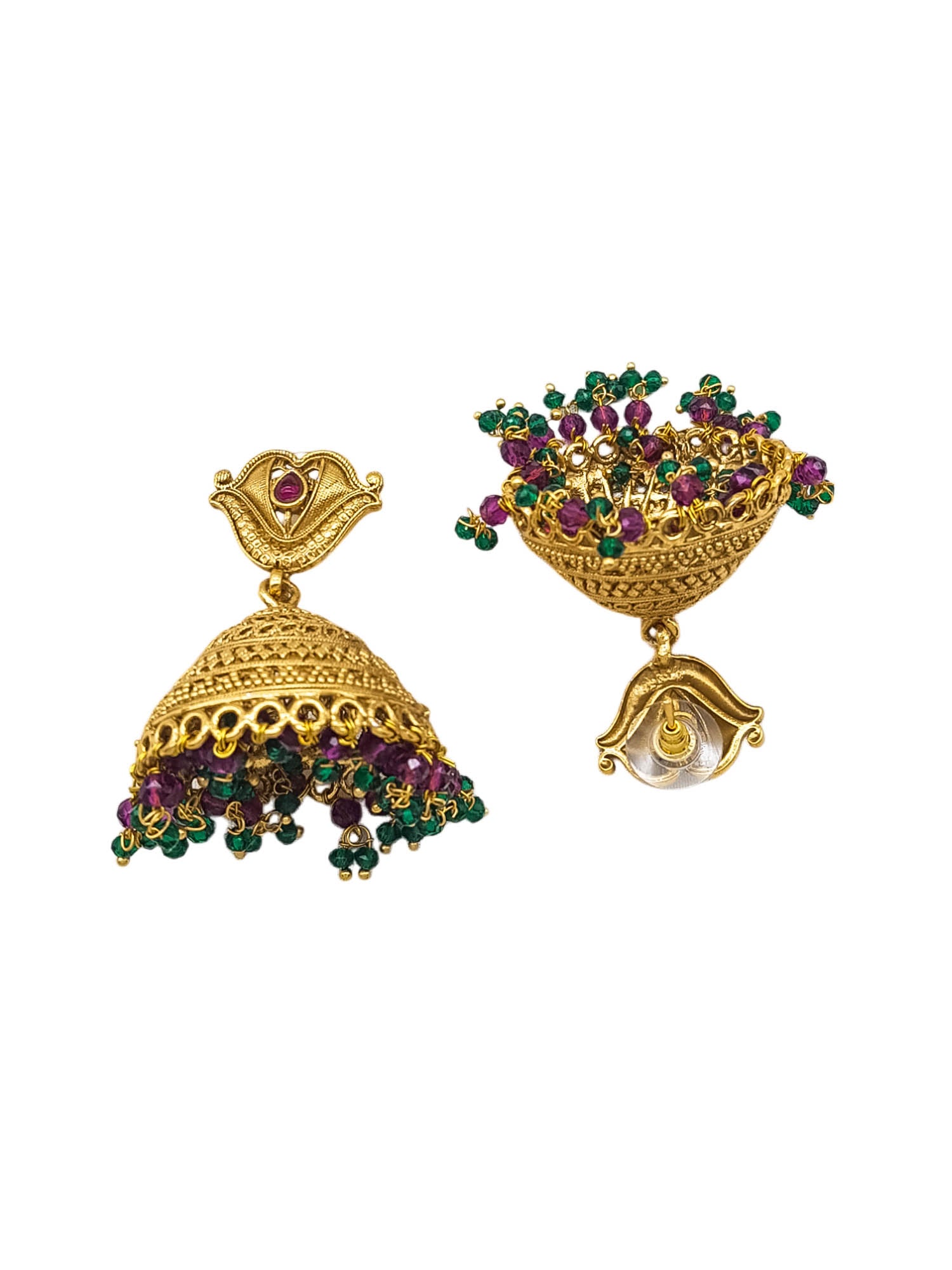 Gold plated Temple design Jhumka Earrings