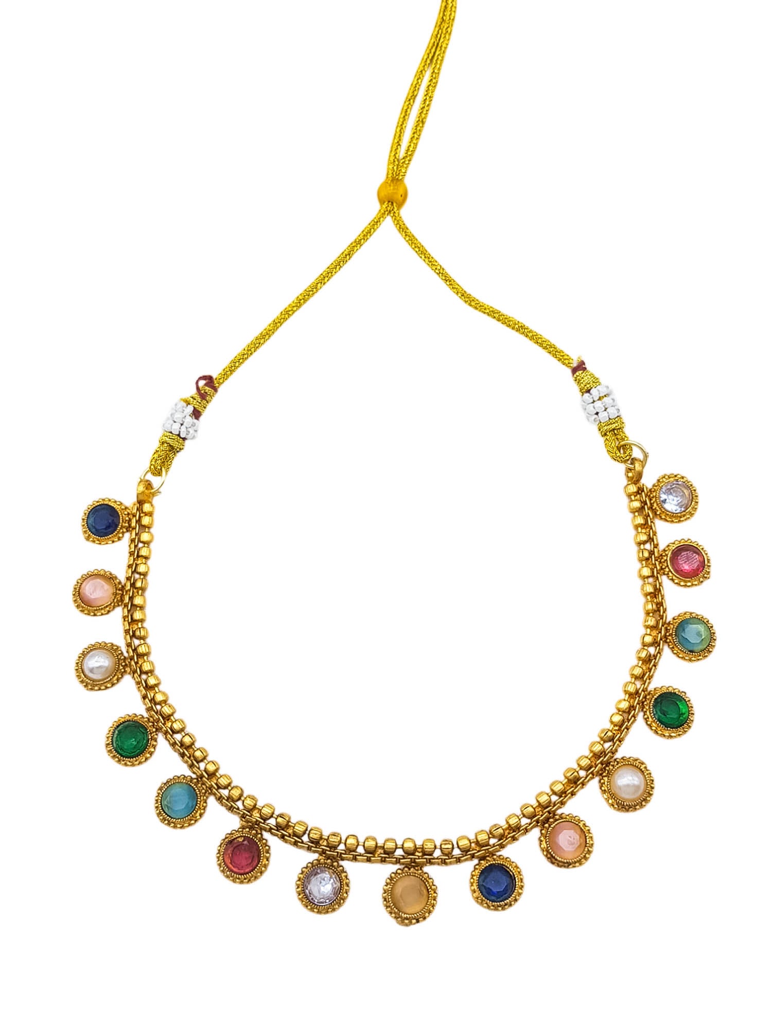 Antique Premium Gold finish navratna necklace set