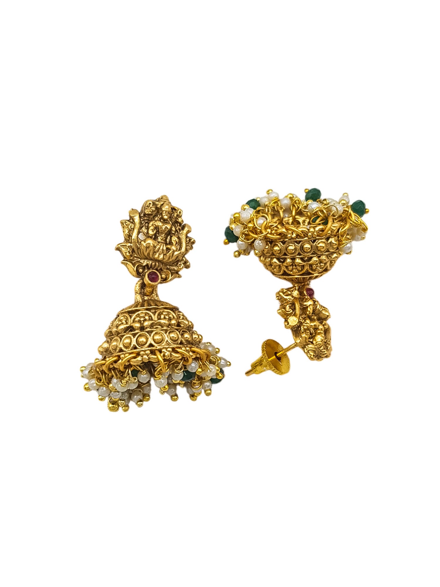 Premium Gold Plated Long Necklace Set in green Red coral & crystal natural stones