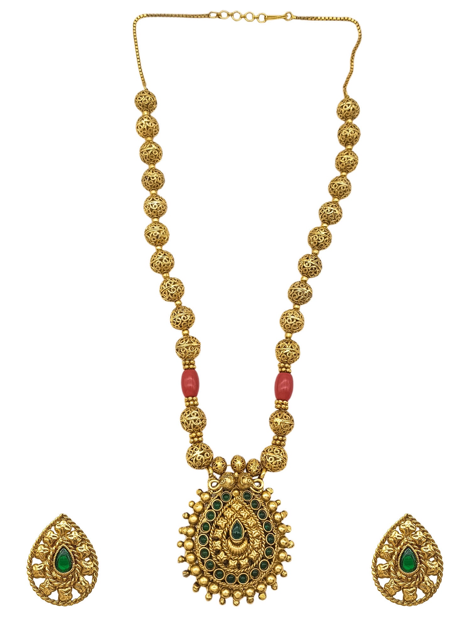 Premium Gold Finish Coral Reversible Necklace Set