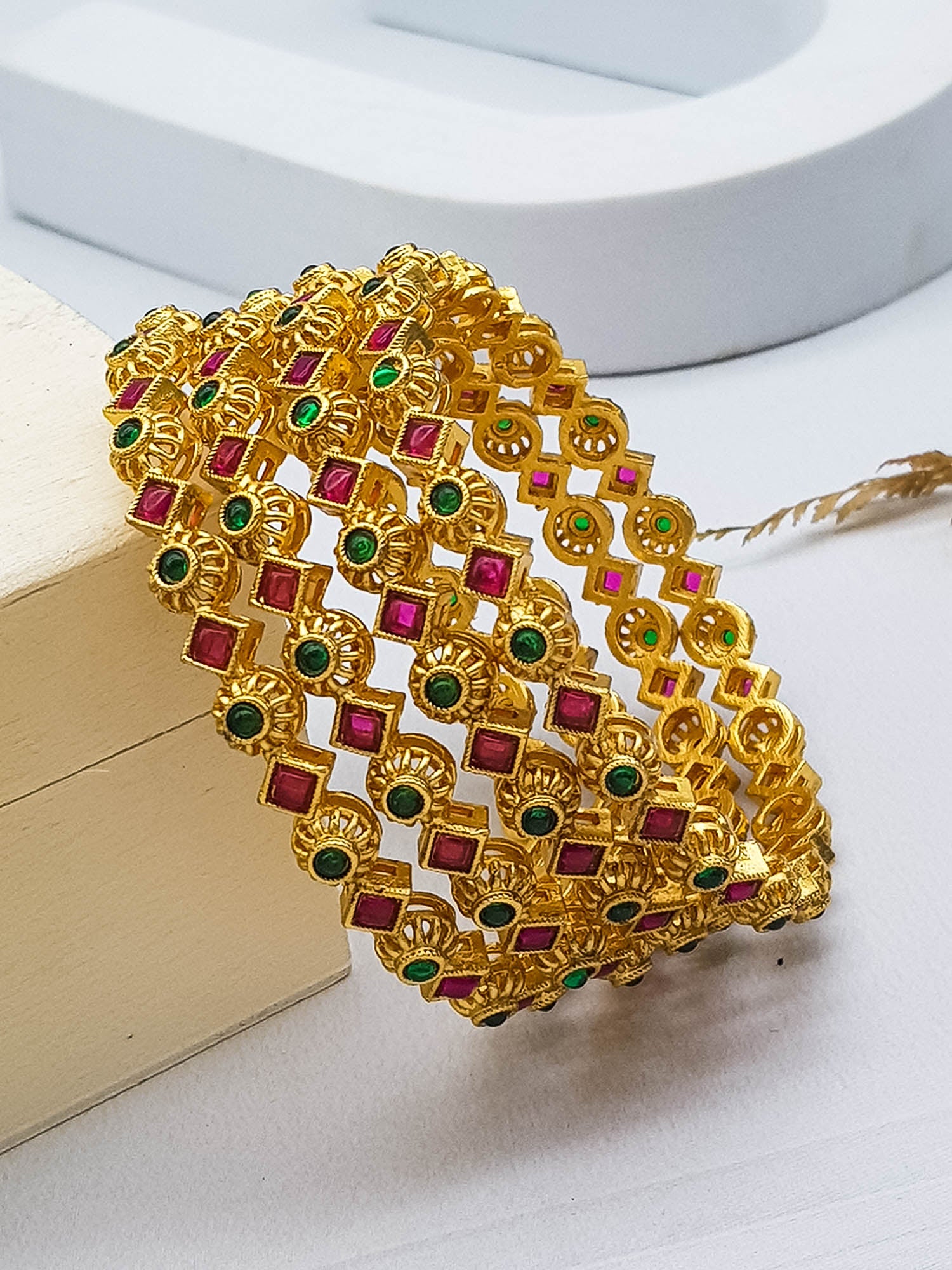 Gold Plated set of 4 multicolor bangles