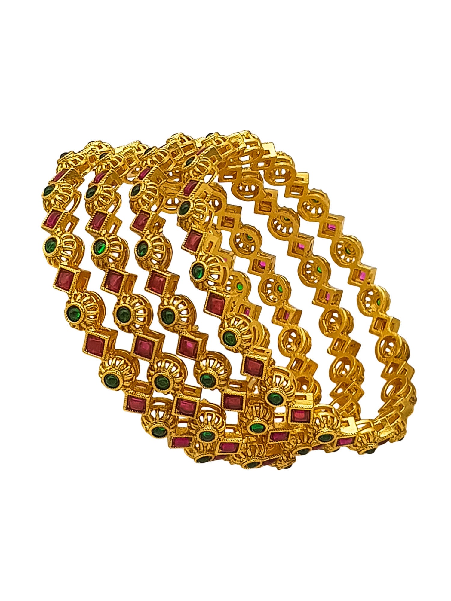 Gold Plated set of 4 multicolor bangles