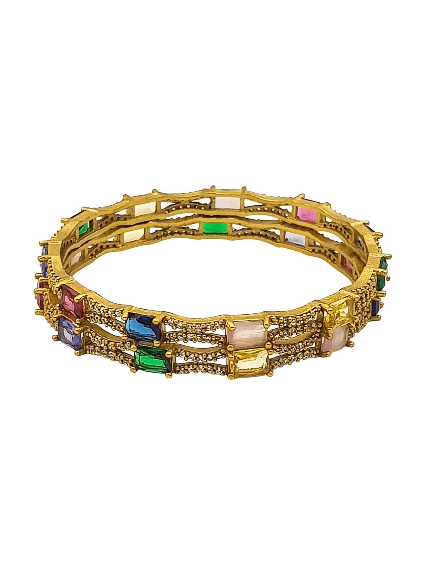 Gold Plated Multi colour cz stone Set of 2 bangles