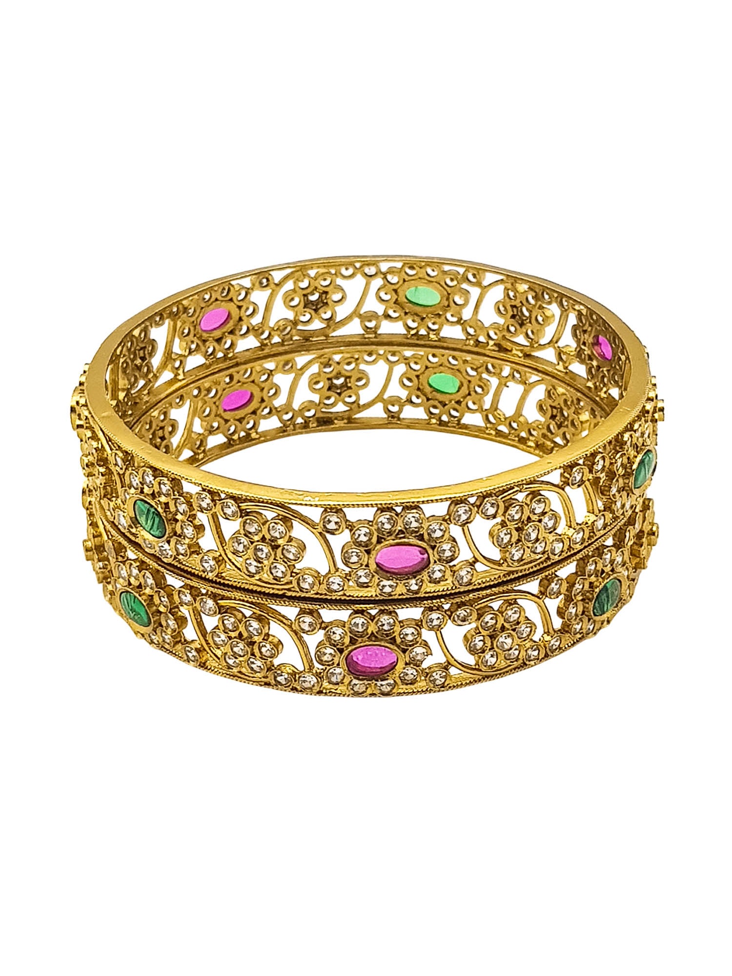 Gold Plated Multi colour cz stone Set of 2 bangles