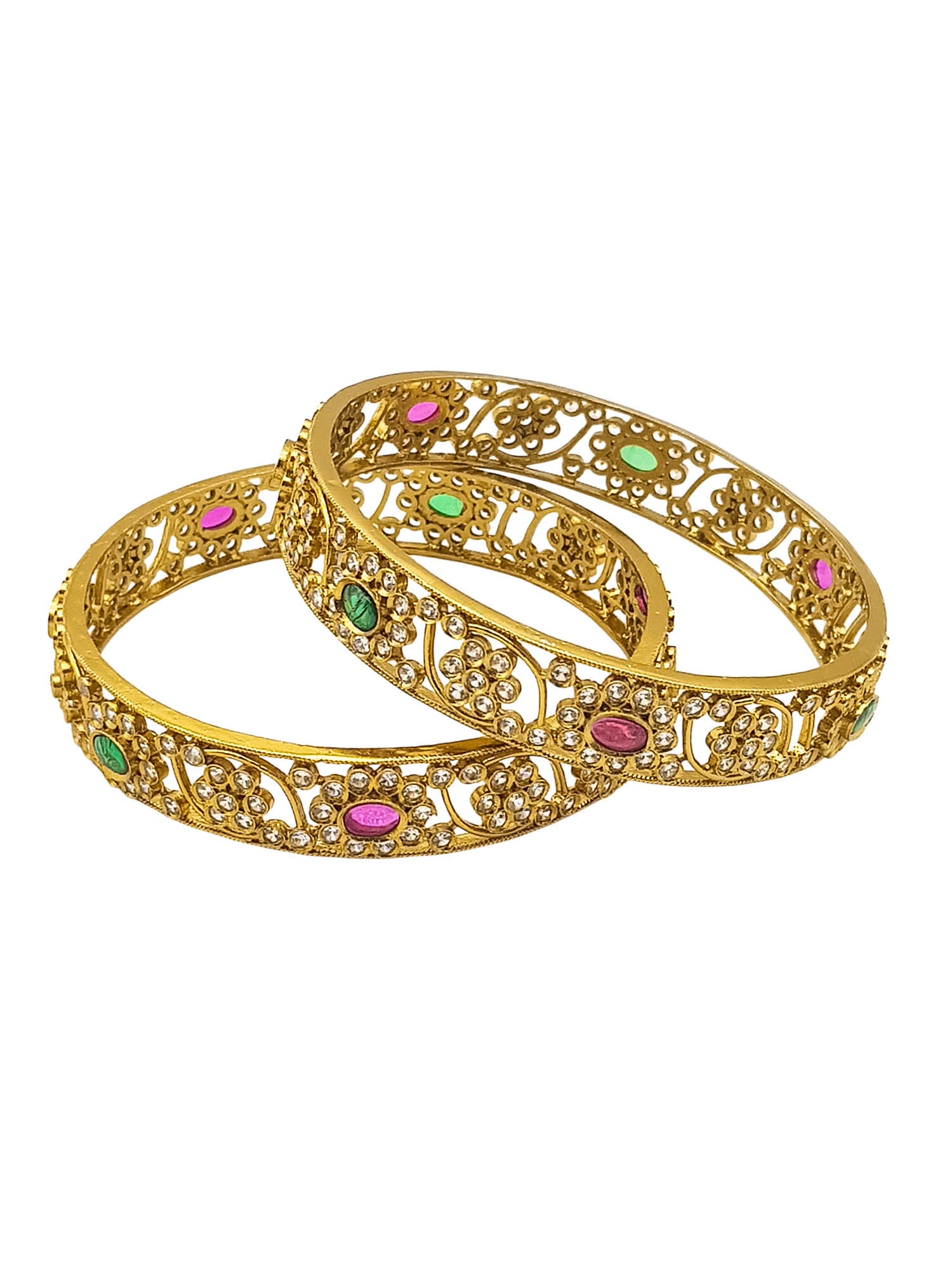 Gold Plated Multi colour cz stone Set of 2 bangles