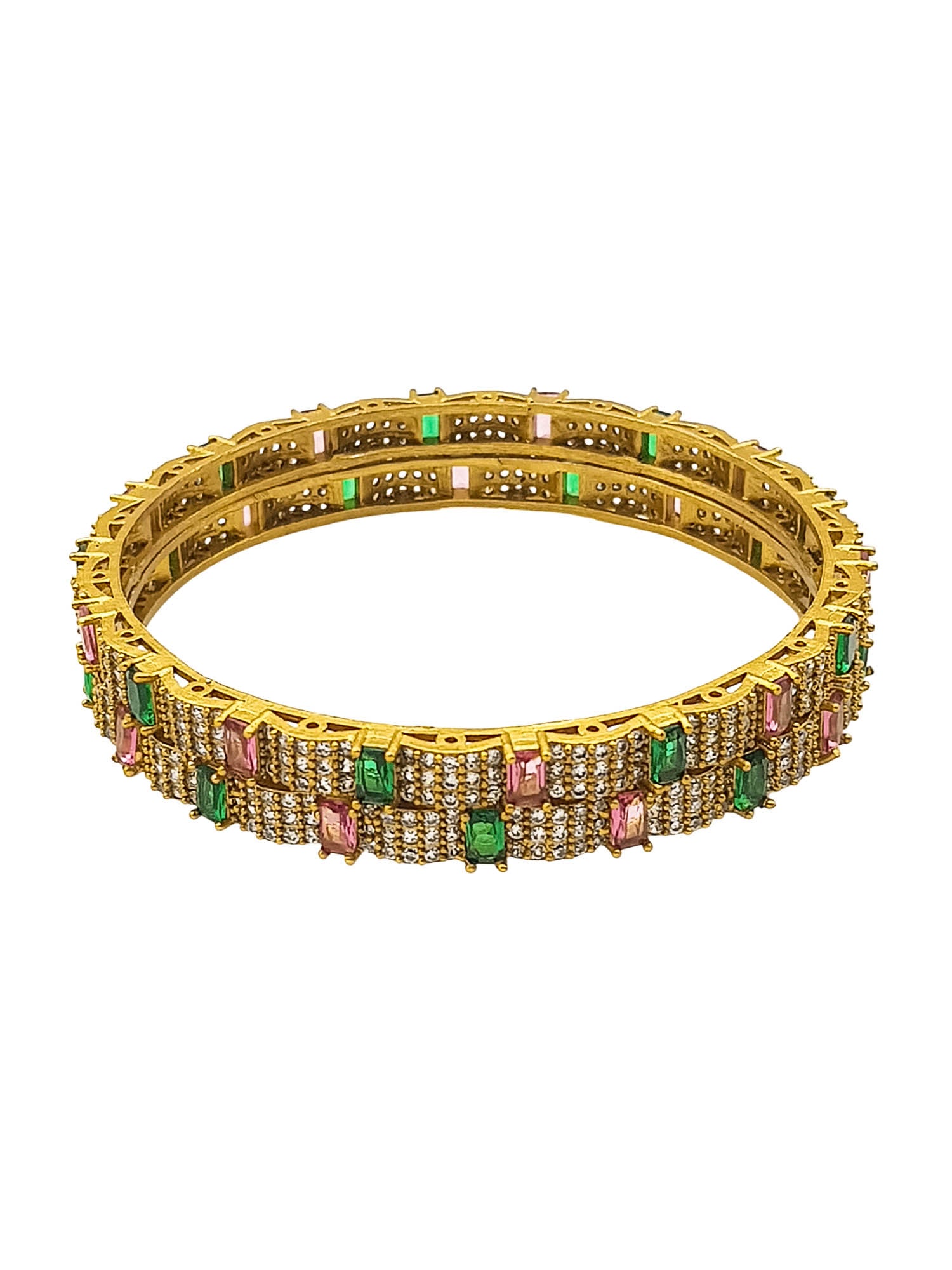 Gold Plated Multi colour cz stone Set of 2 bangles