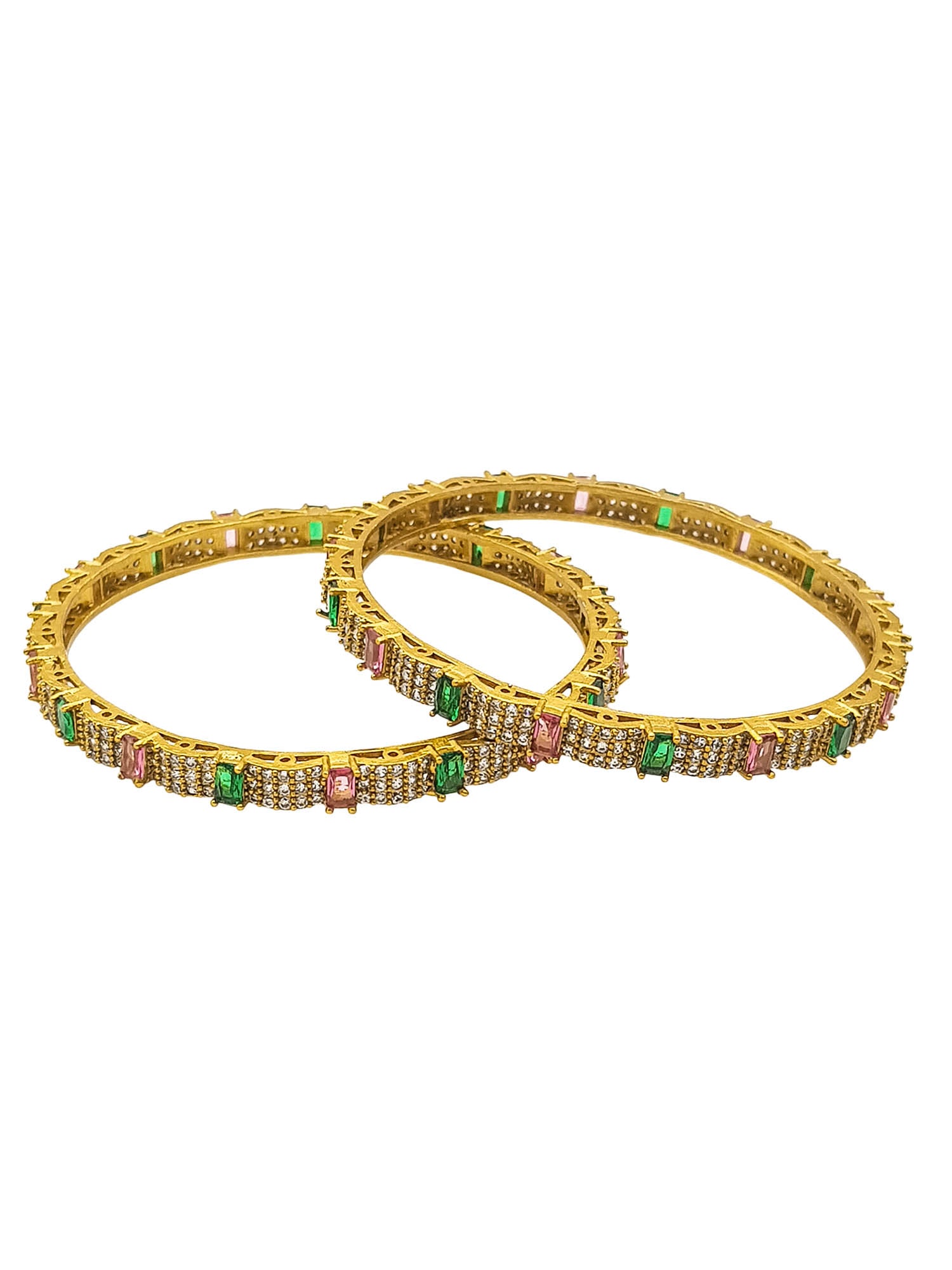 Gold Plated Multi colour cz stone Set of 2 bangles