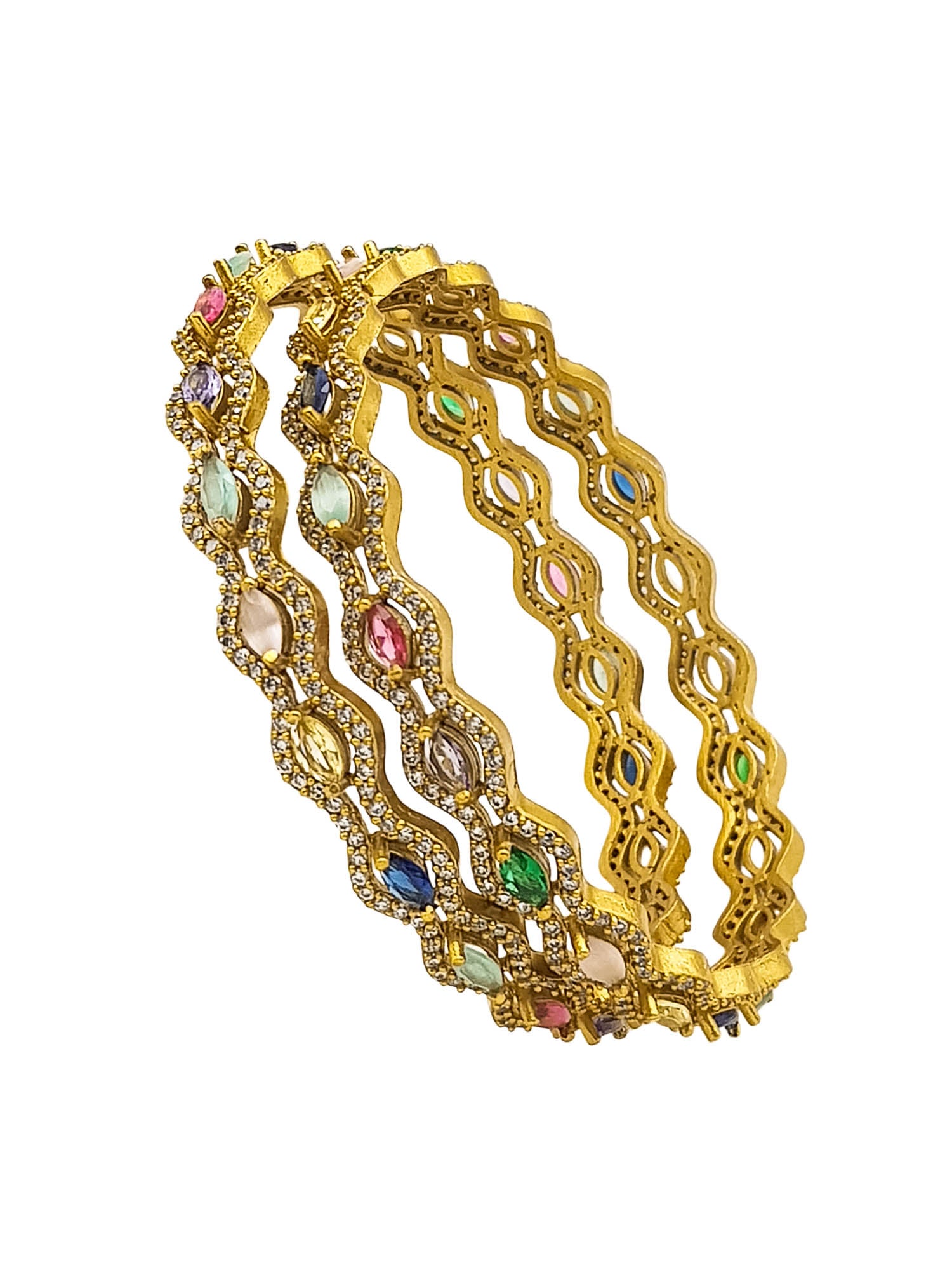 Gold Plated Multi colour cz stone Set of 2 bangles