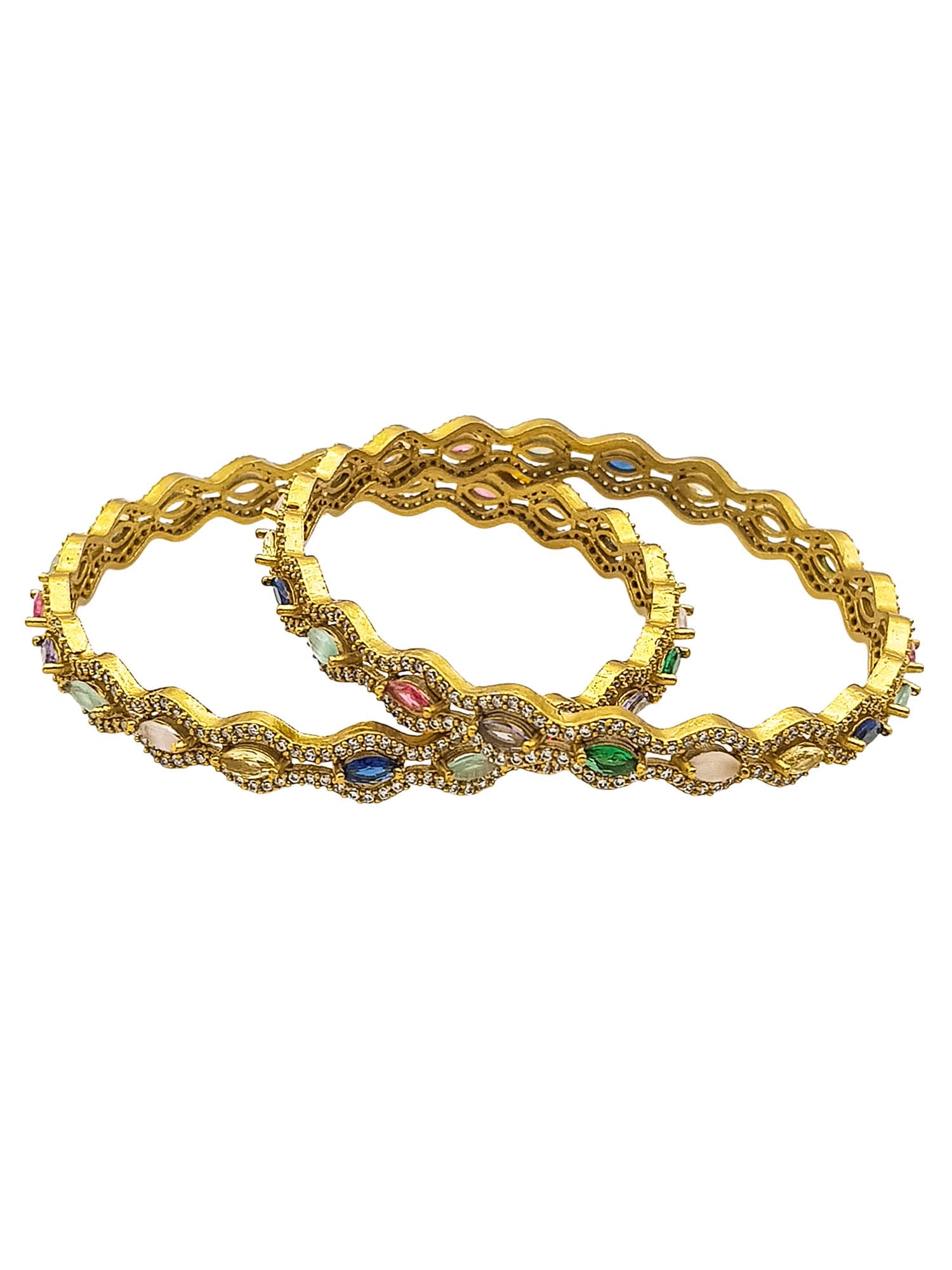 Gold Plated Multi colour cz stone Set of 2 bangles