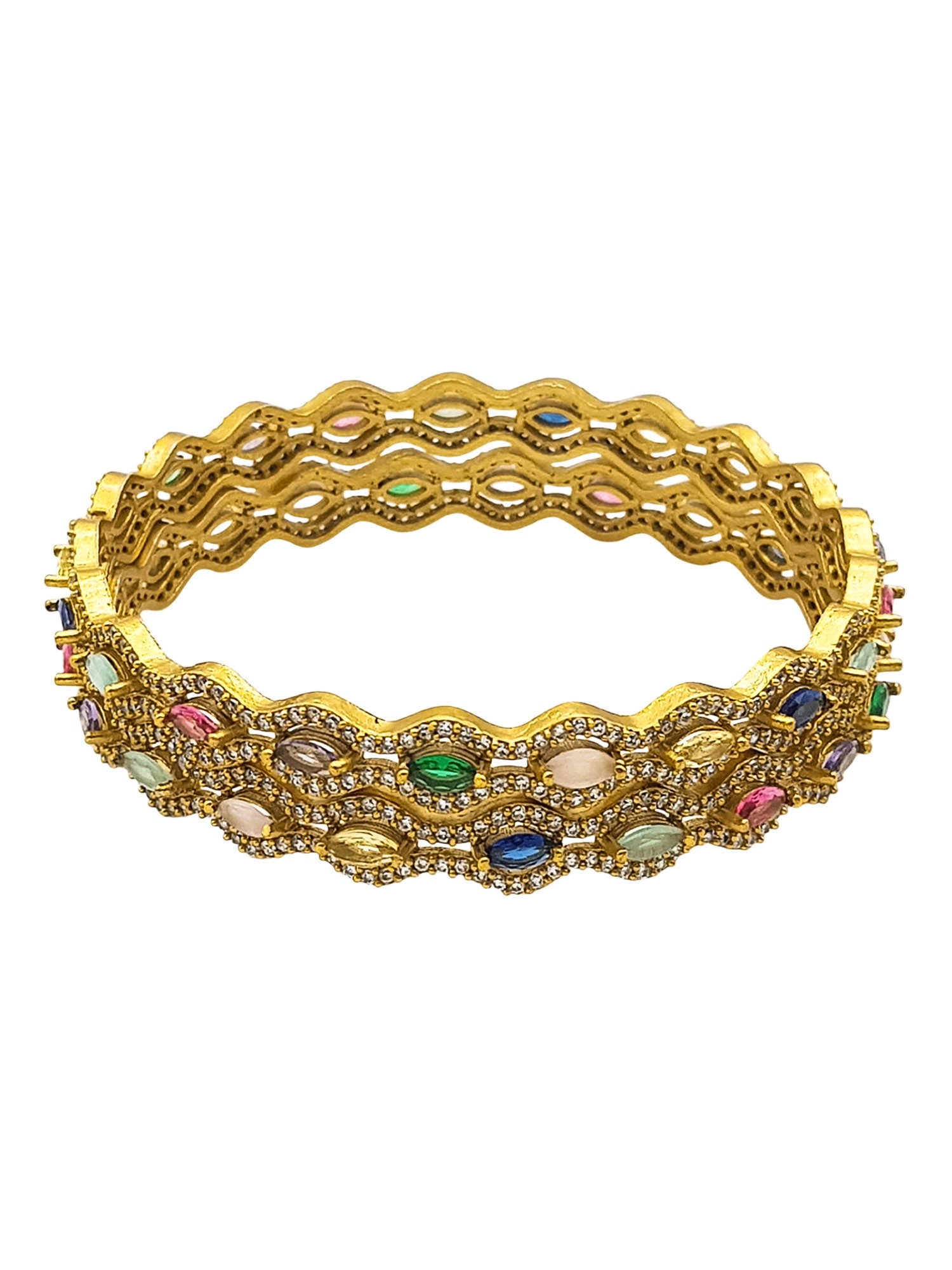 Gold Plated Multi colour cz stone Set of 2 bangles