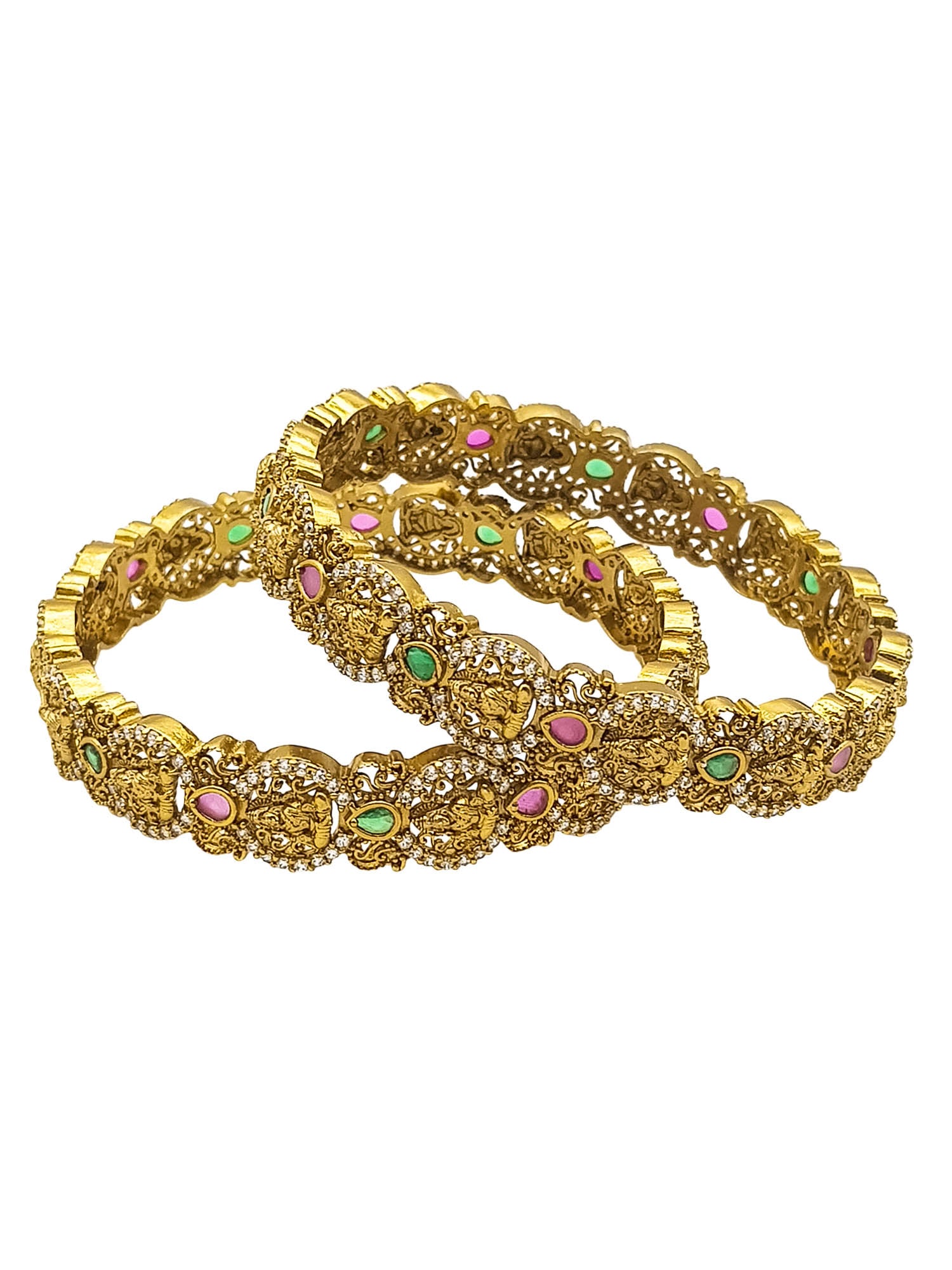 Gold Plated Multi colour cz stone Set of 2 bangles