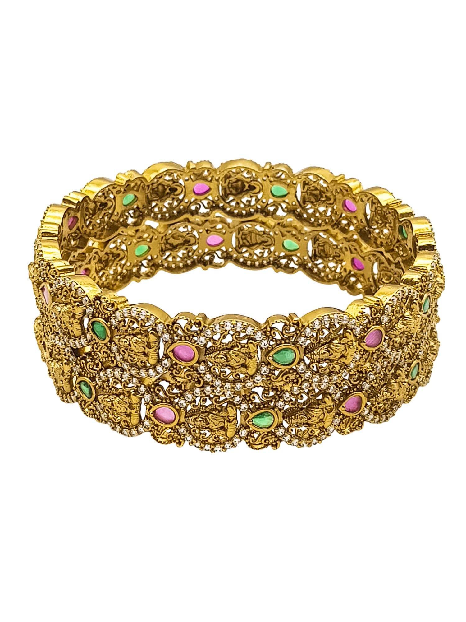 Gold Plated Multi colour cz stone Set of 2 bangles