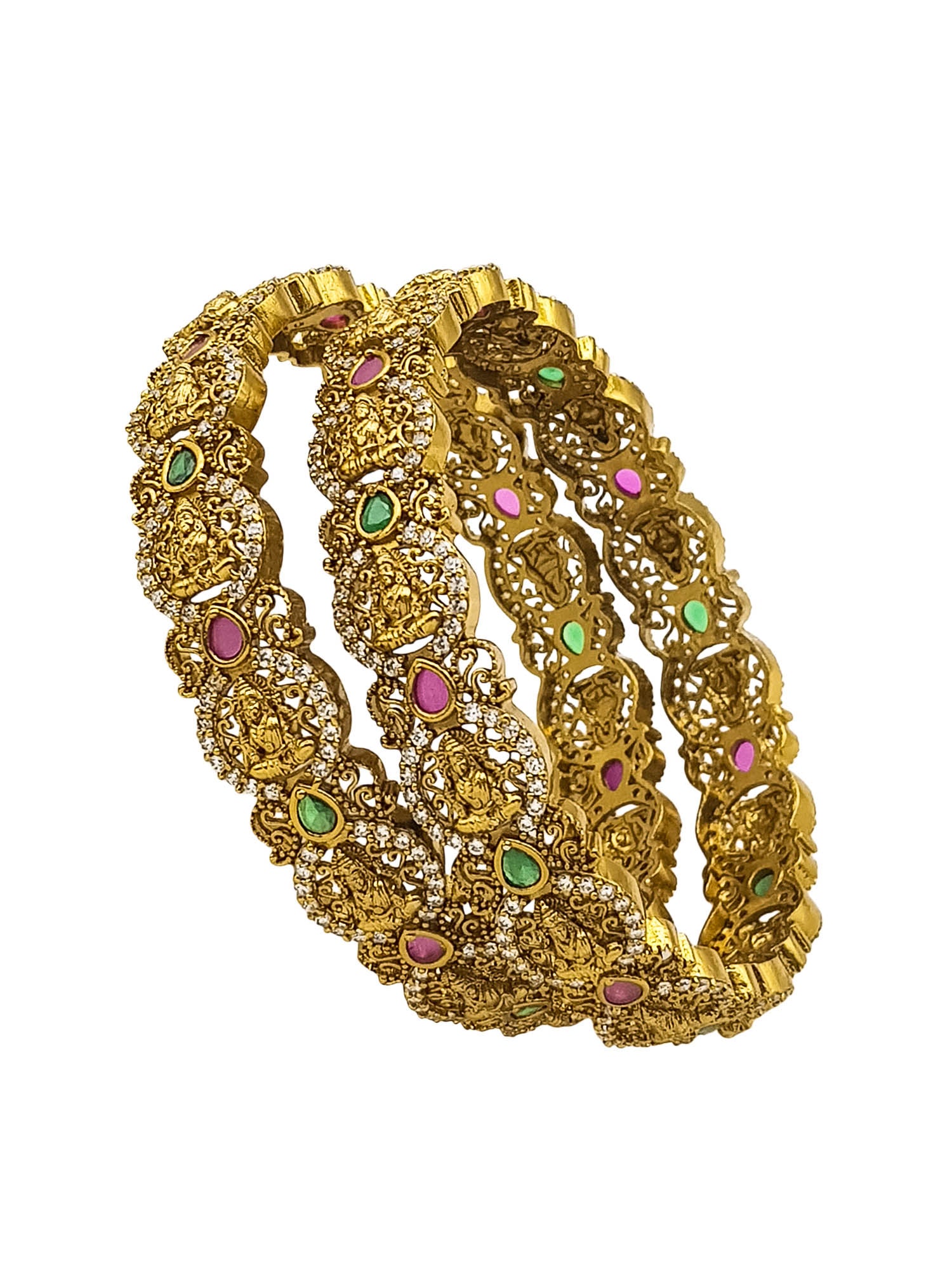 Gold Plated Multi colour cz stone Set of 2 bangles