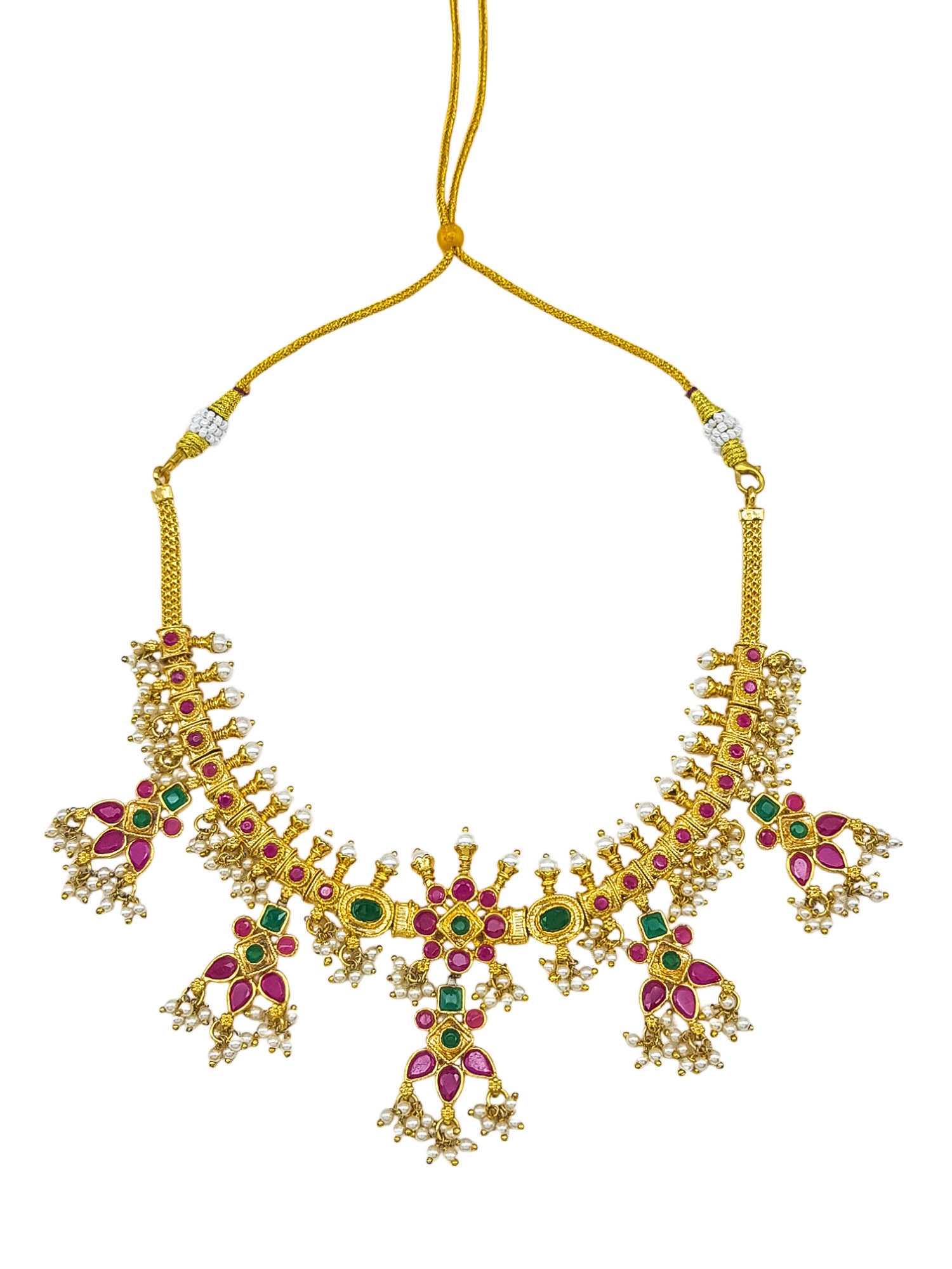 Premium Gold plated SHort Necklace set with Kemp stones