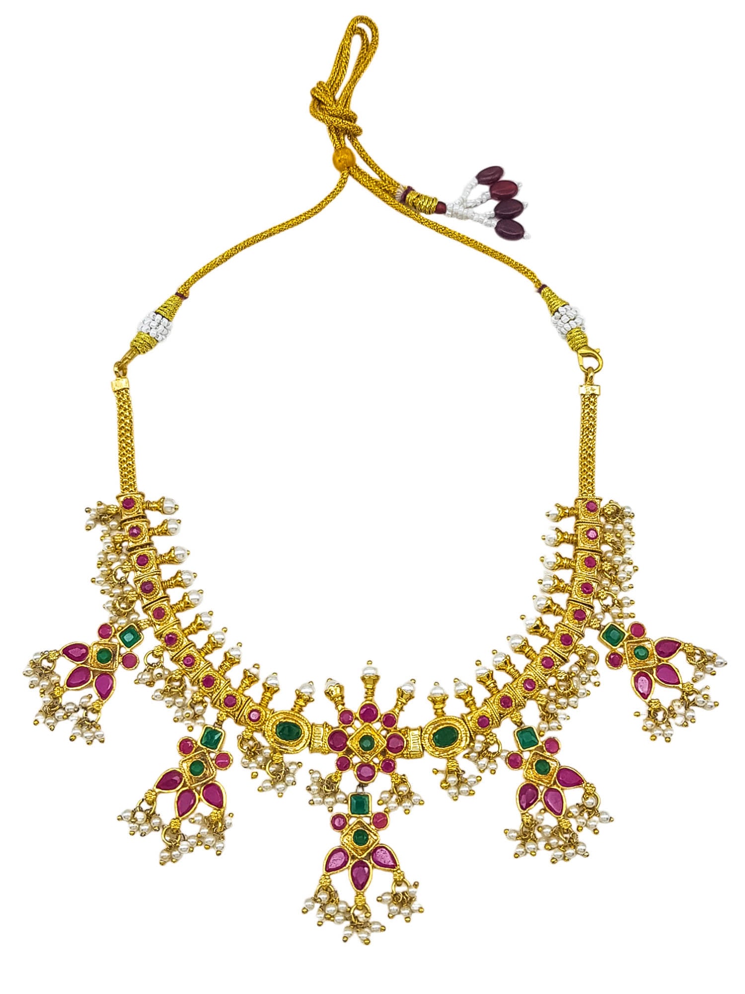 Premium Gold plated SHort Necklace set with Kemp stones