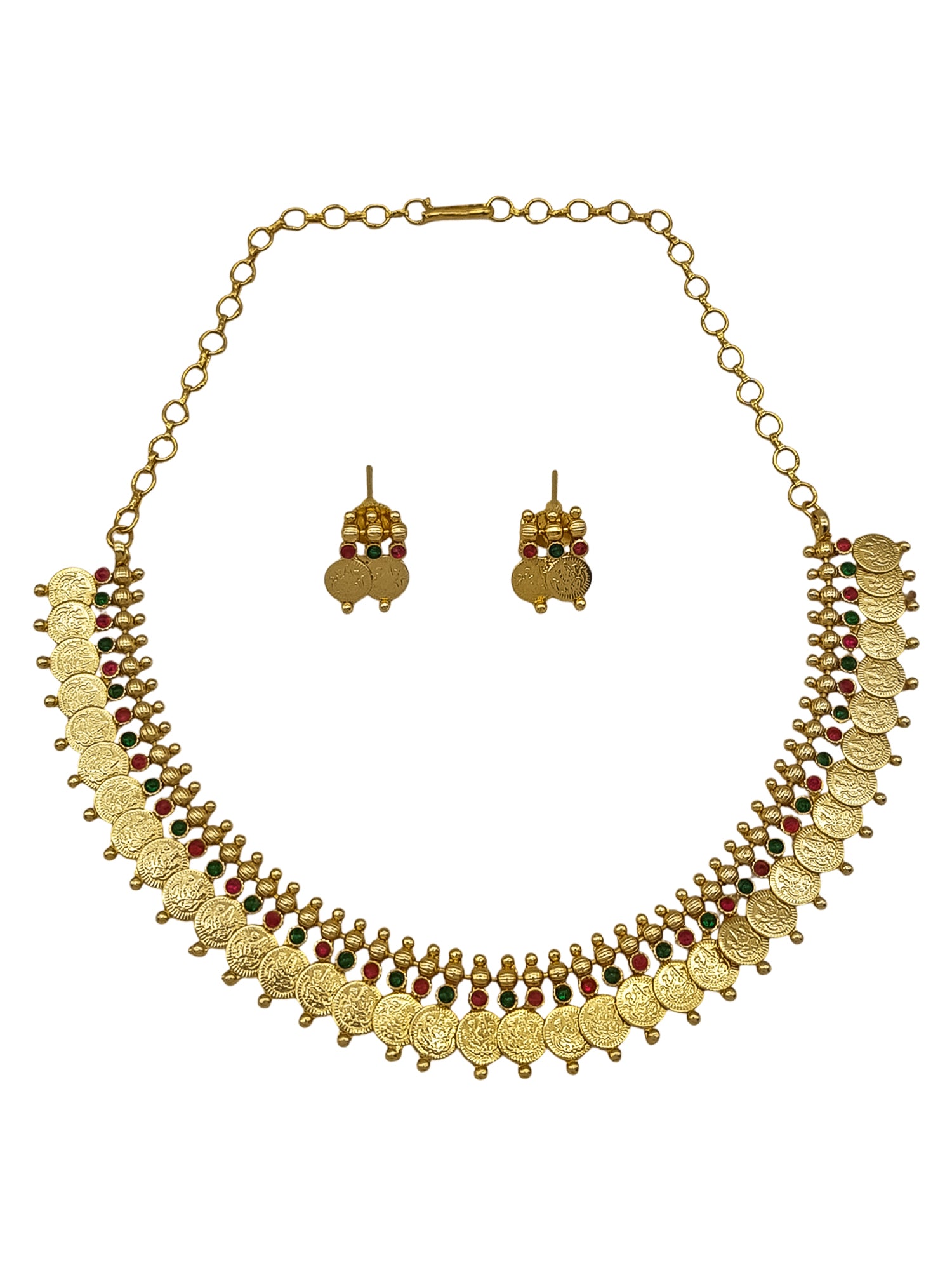 Gold plated Traditional Short Kasu Chain Necklace Set