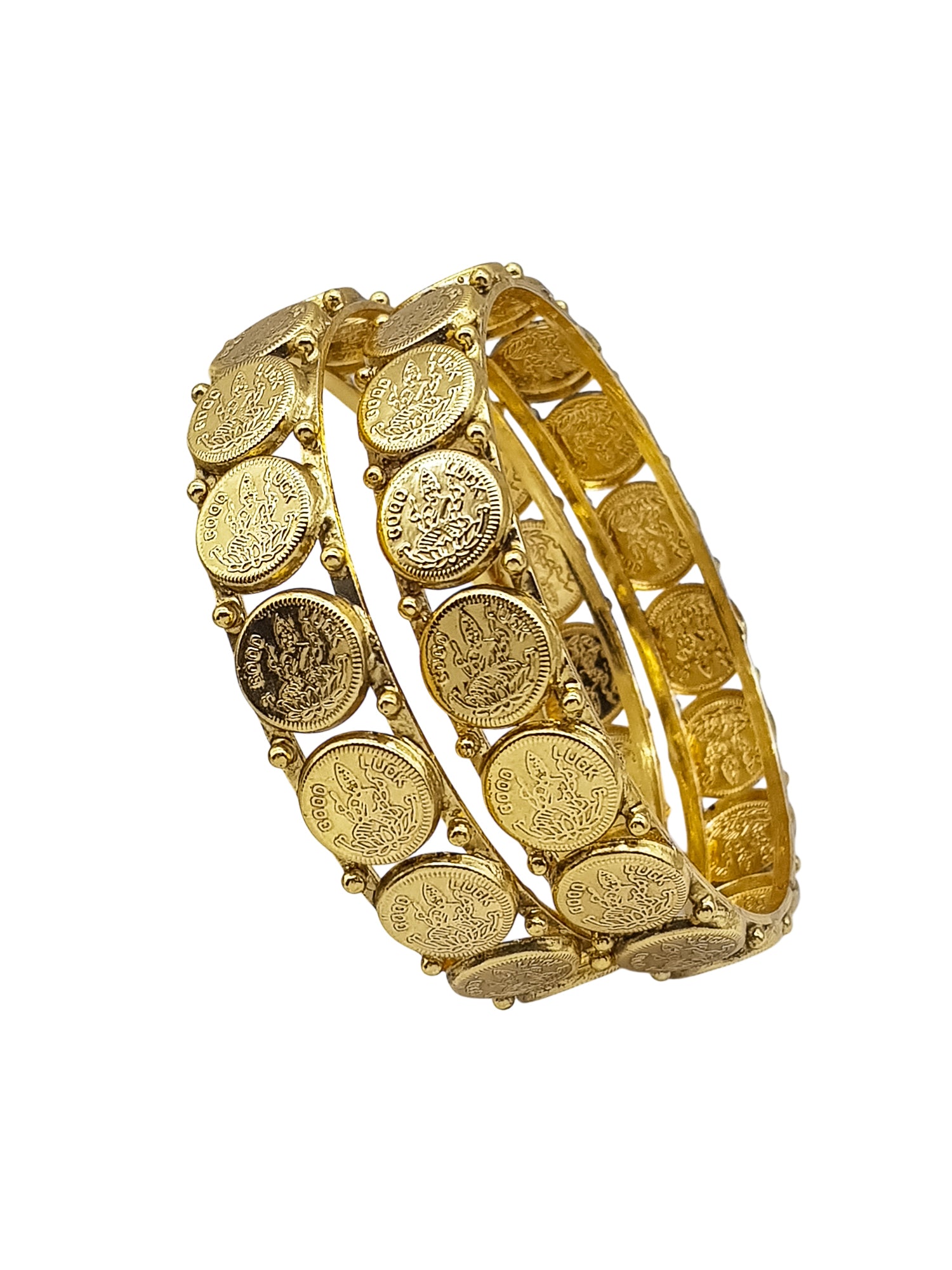 Gold Plated Plain Coin Lakshmi Set of 2 bangles