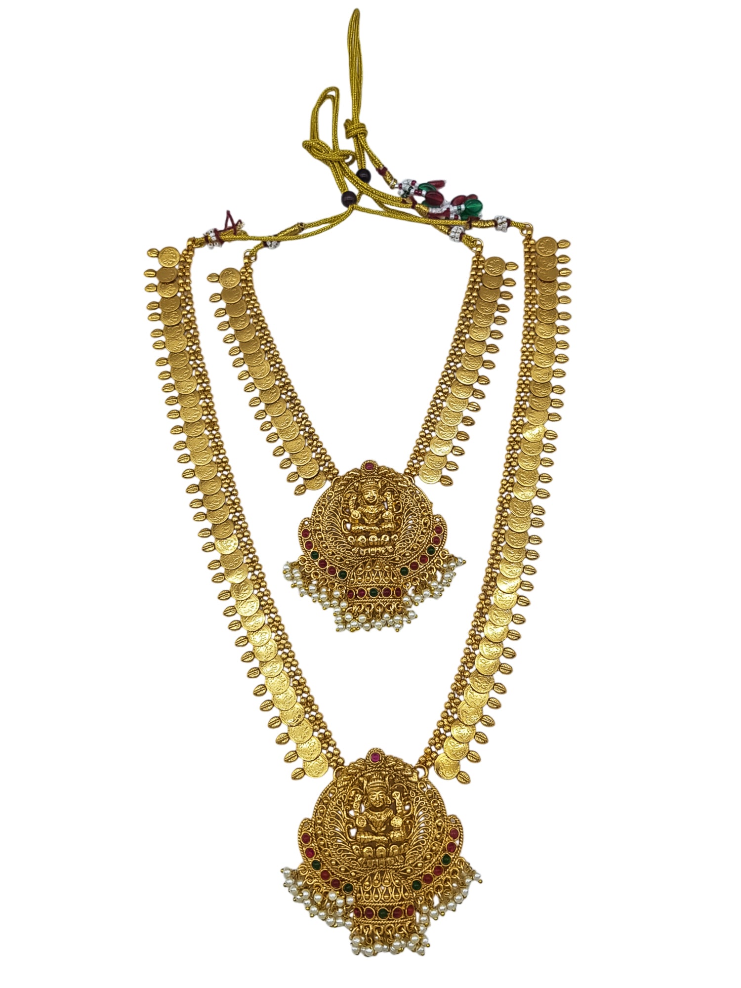 Premium Gold Finish Kasu Necklace Combo Set