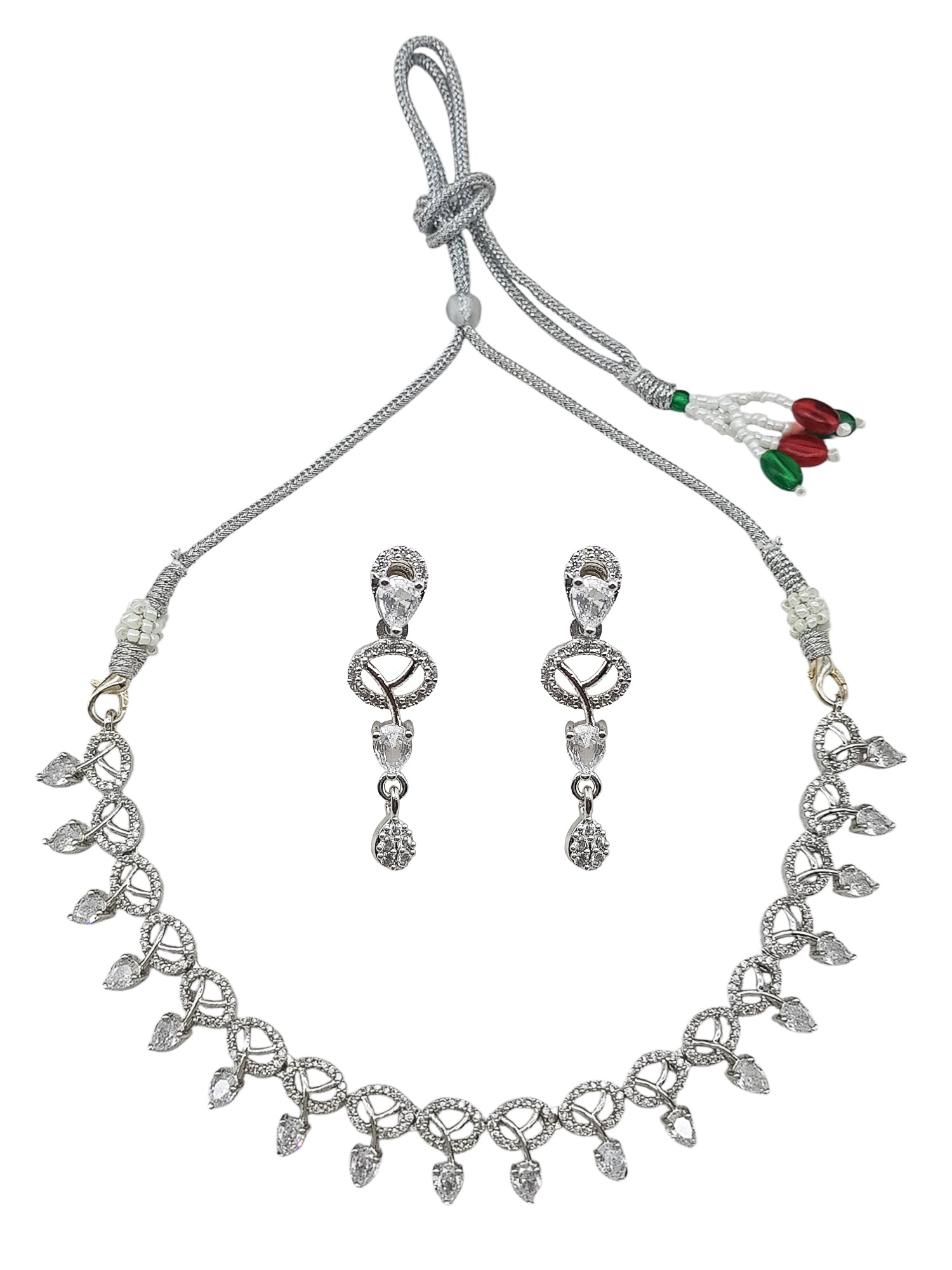 Silver plated/White Gold Plated Premum Trendy Simple CZ Necklace set