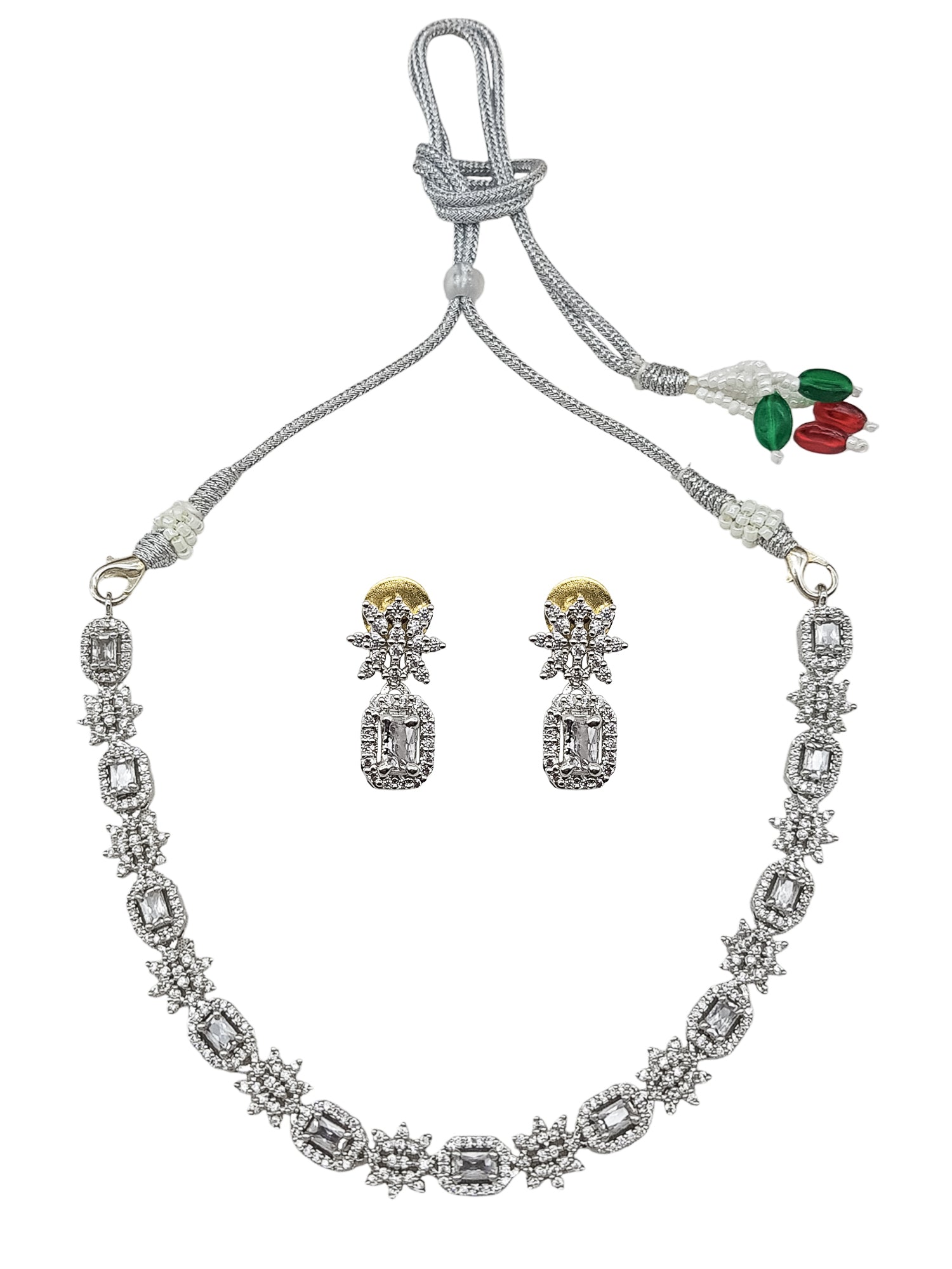 Silver Plated/White Gold Plated Premum Trendy Simple CZ Necklace set
