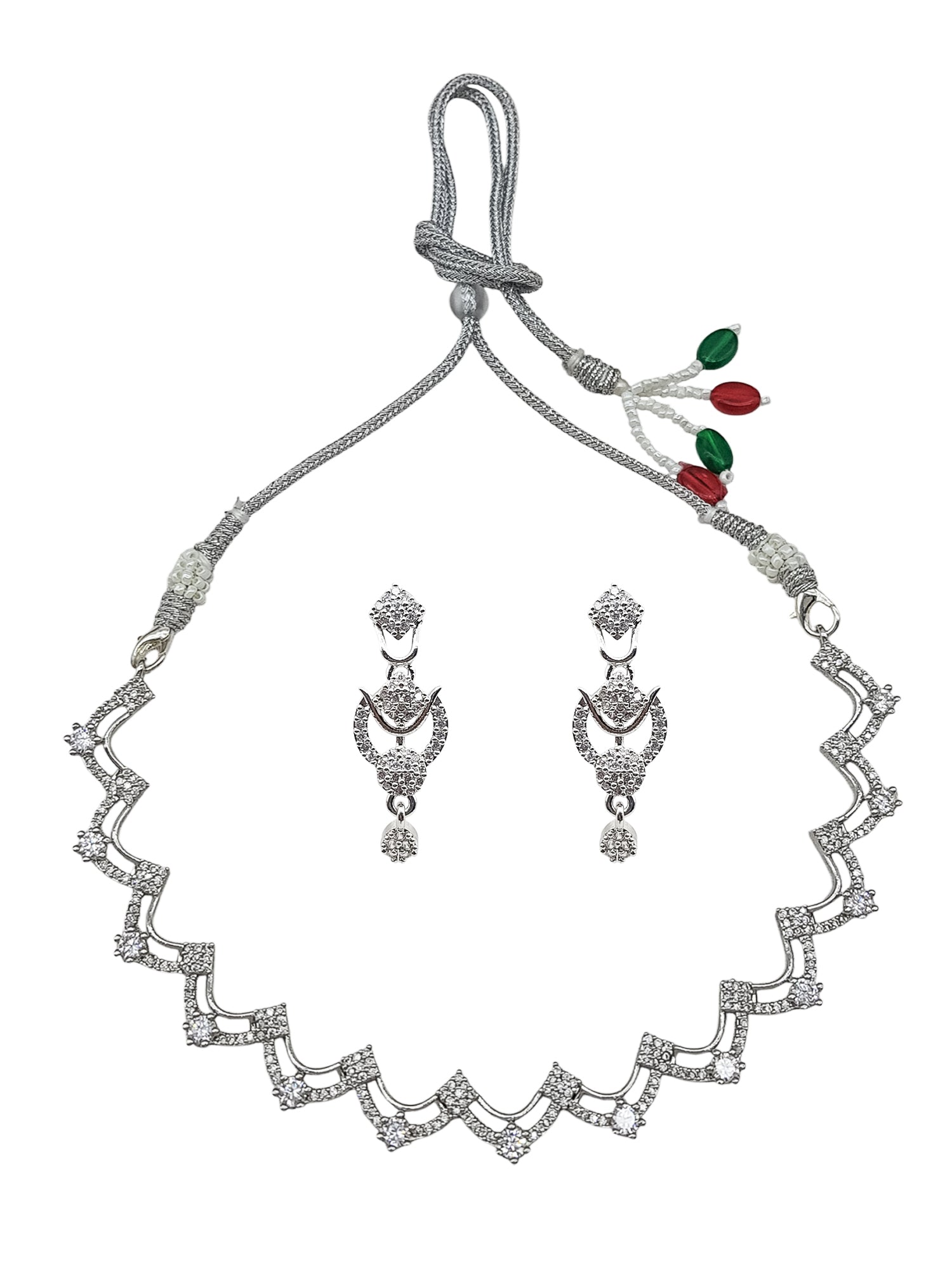 Silver Plated/White Gold Plated Premum Trendy Simple CZ Necklace set