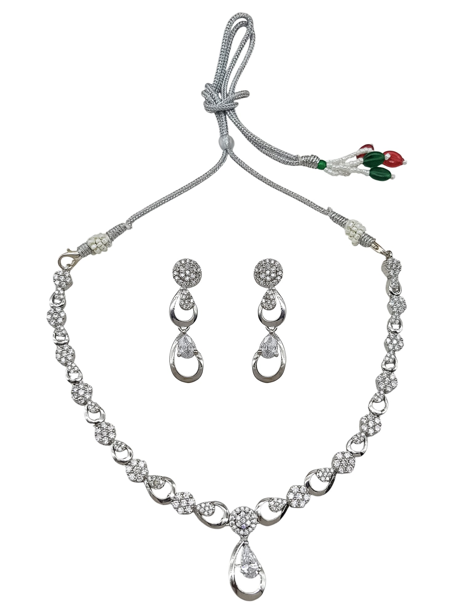 Silver plated/White Gold Plated Premum Trendy Simple CZ Necklace set