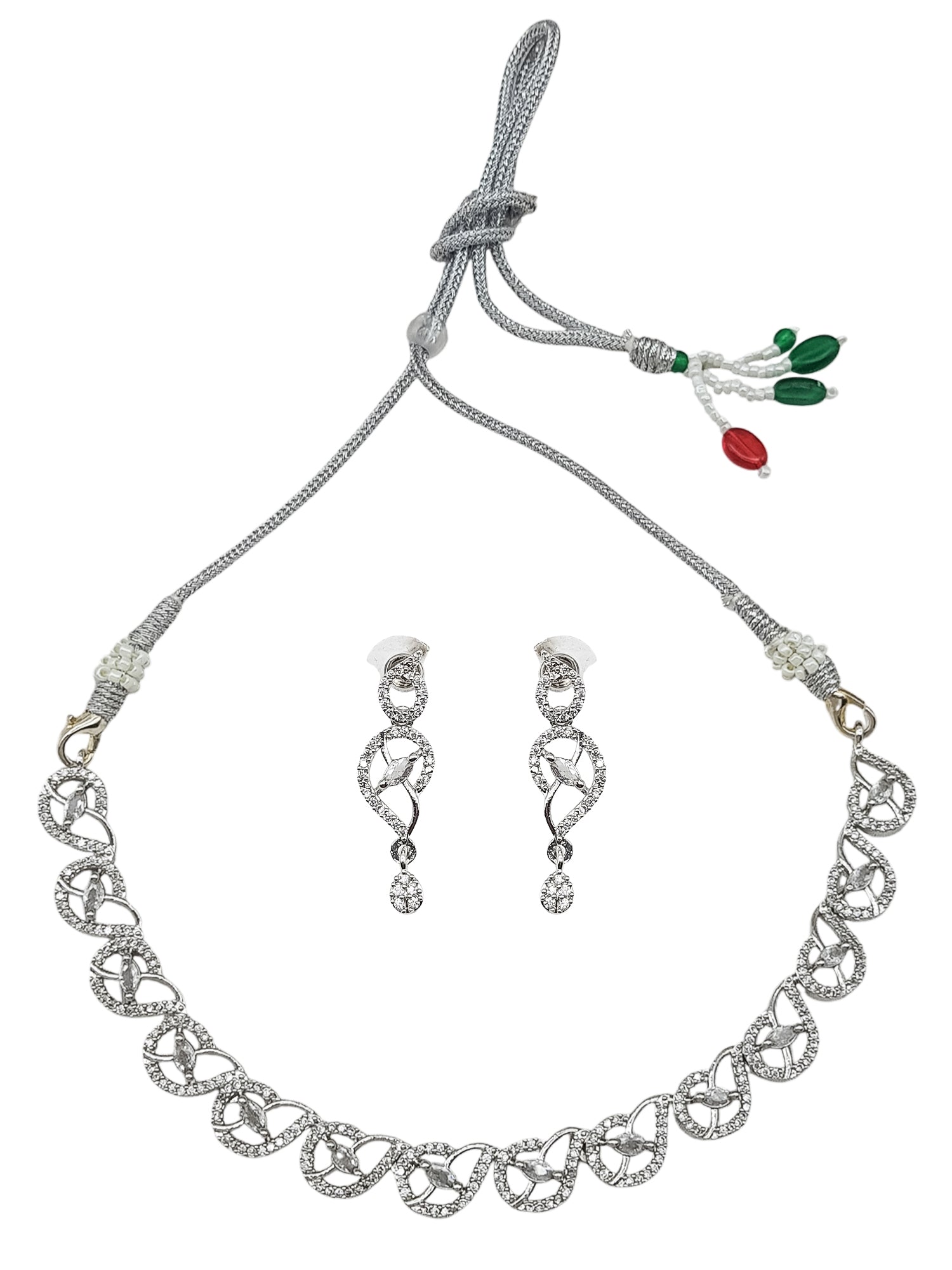 Silver plated/White Gold Plated Premum Trendy Simple CZ Necklace set