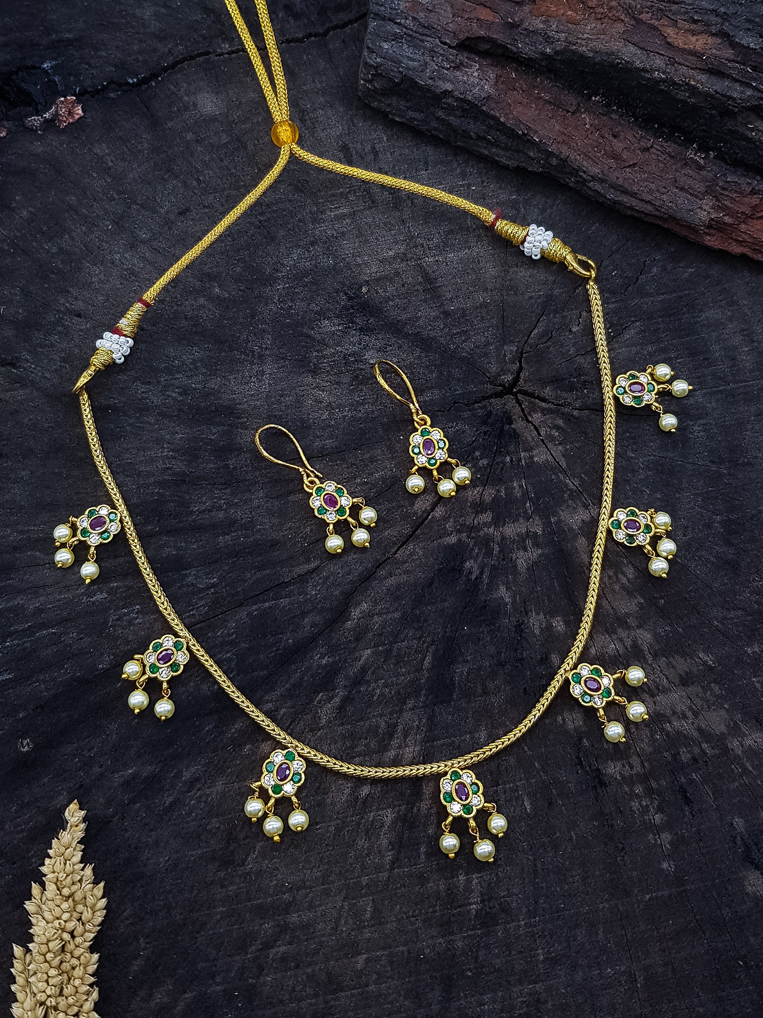 Gold Plated CZ Simple Floral Necklace Set  0825