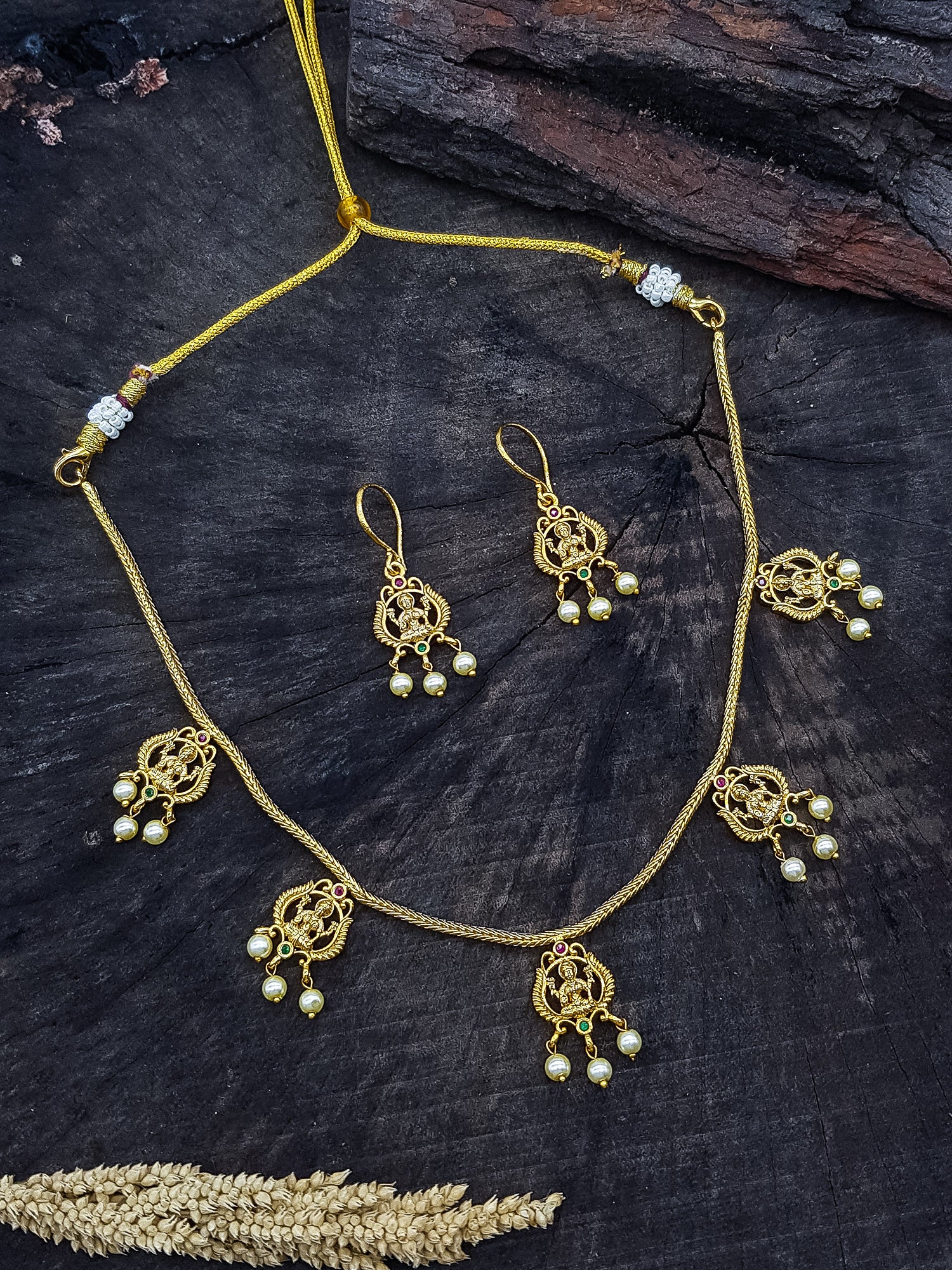 Gold Plated Simple Lakshmi Necklace set  0825