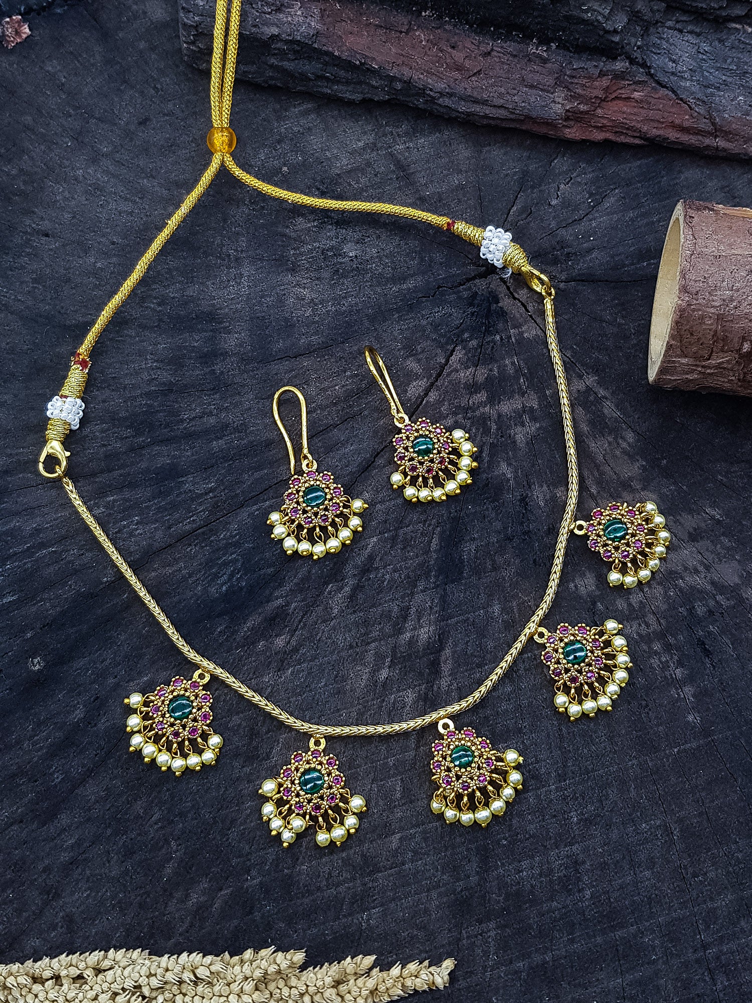 Gold Plated Premium CZ Floral Necklace Set  0825