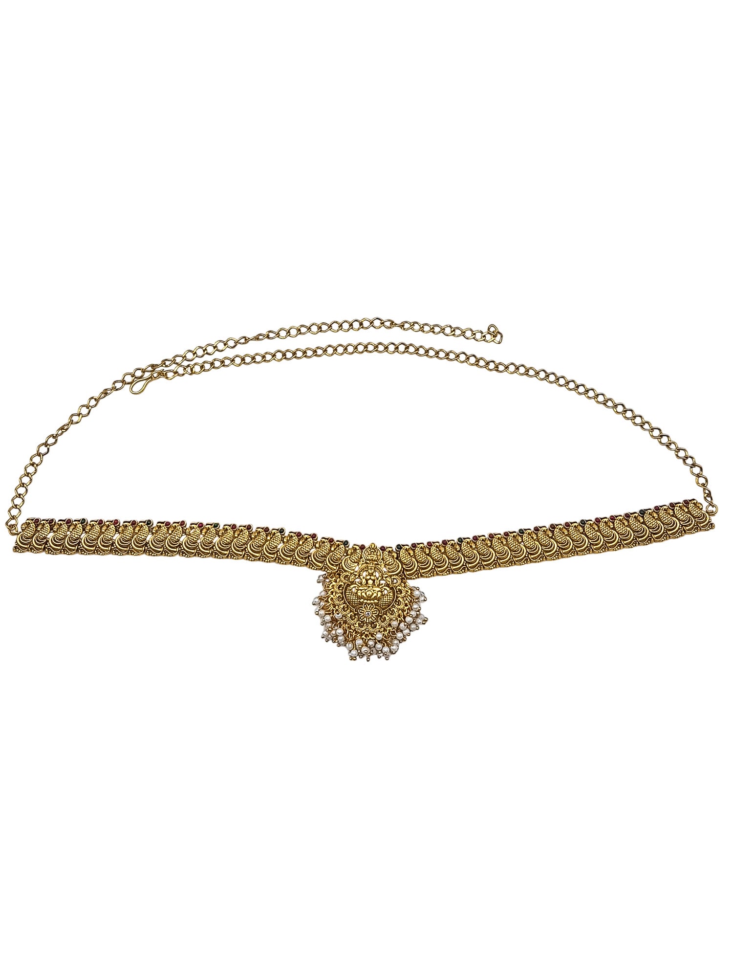 Gold Plated Laxmi waistbelt with pearl drops