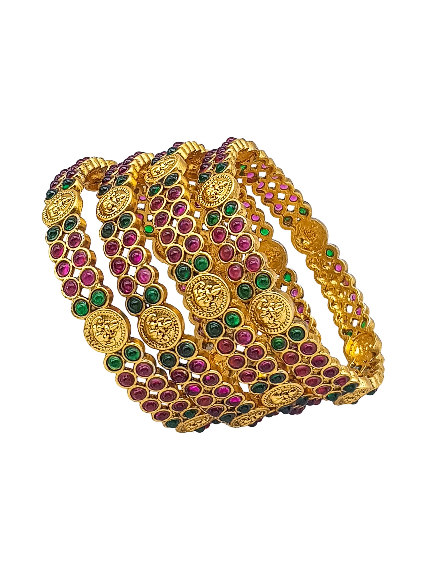 Multicolor Stone fitted Set of 4 coin Laxmi bangles
