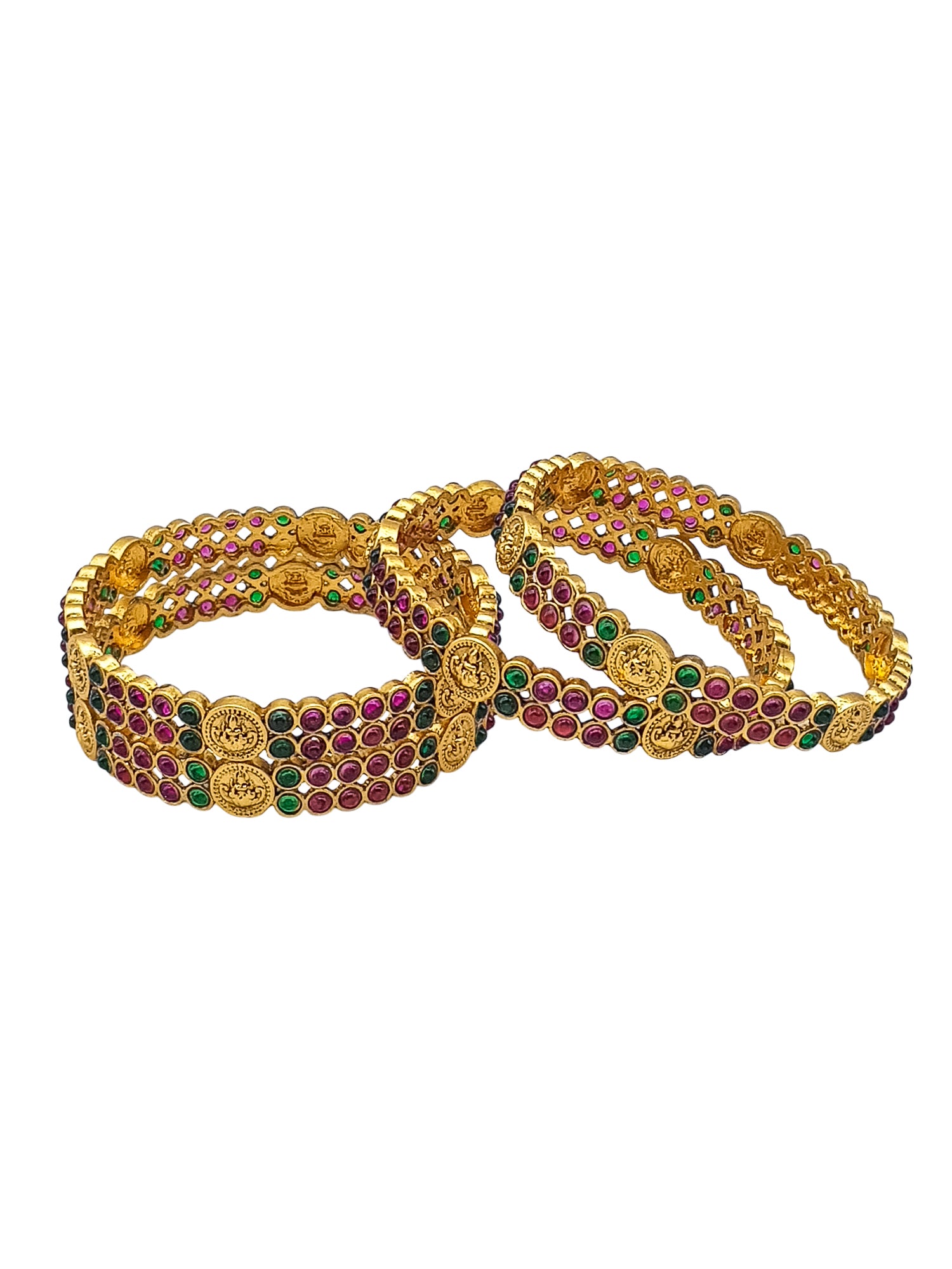 Multicolor Stone fitted Set of 4 coin Laxmi bangles