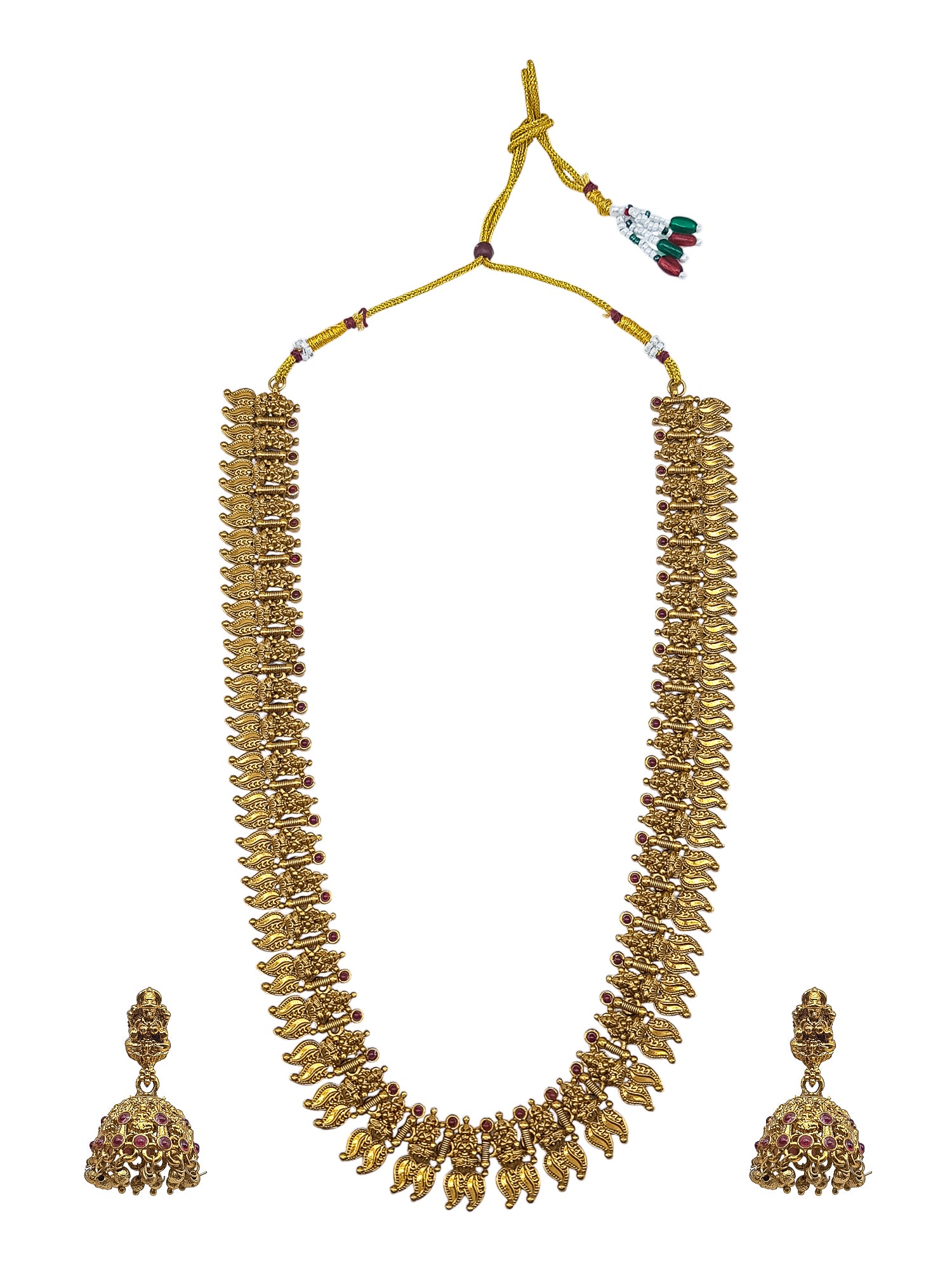 Gold Plated Long Mango Laxmi Necklace Set  0825
