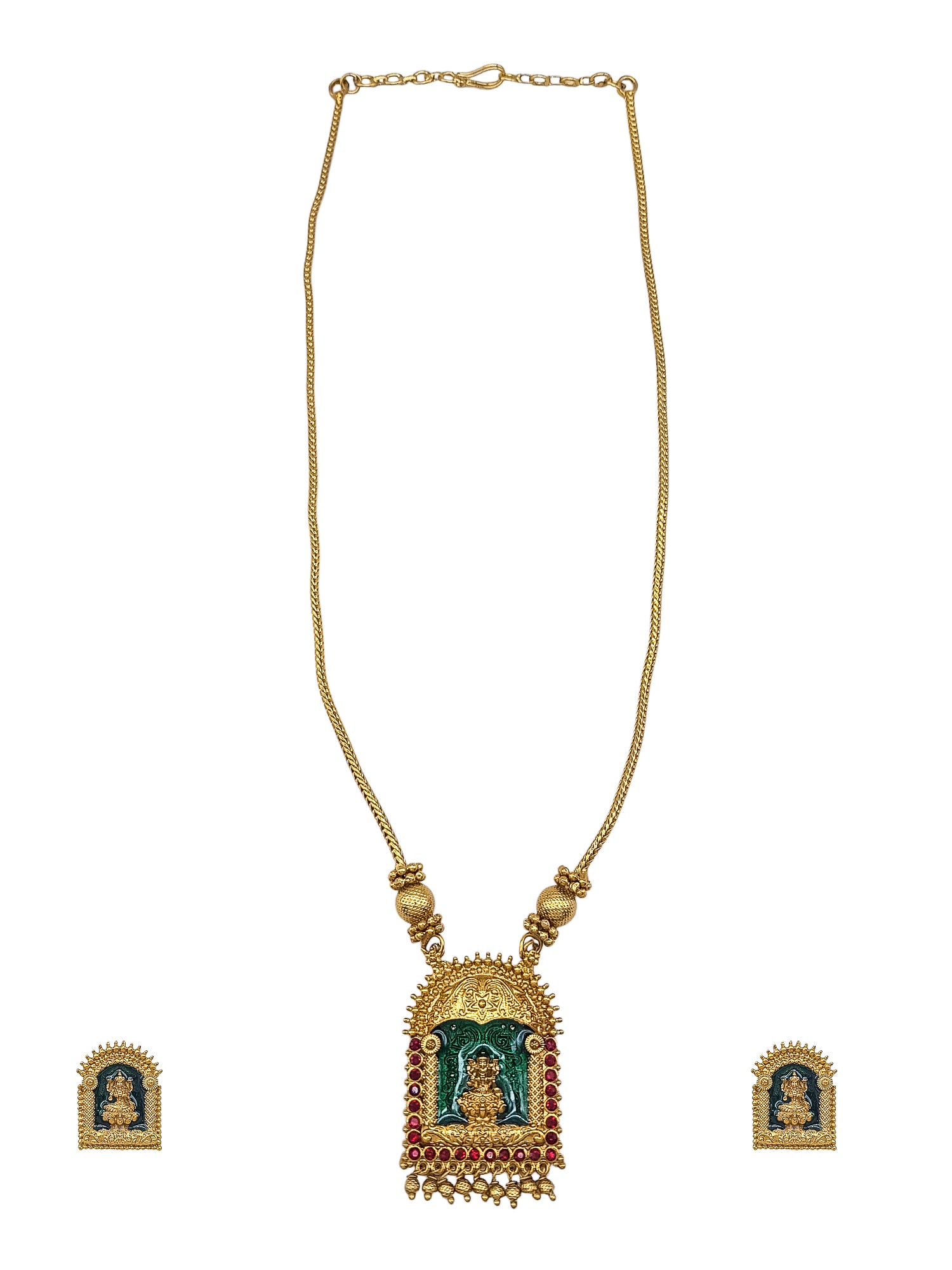 Gold Plated premium Necklace Set with Meenakari Pallakka Temple pattern