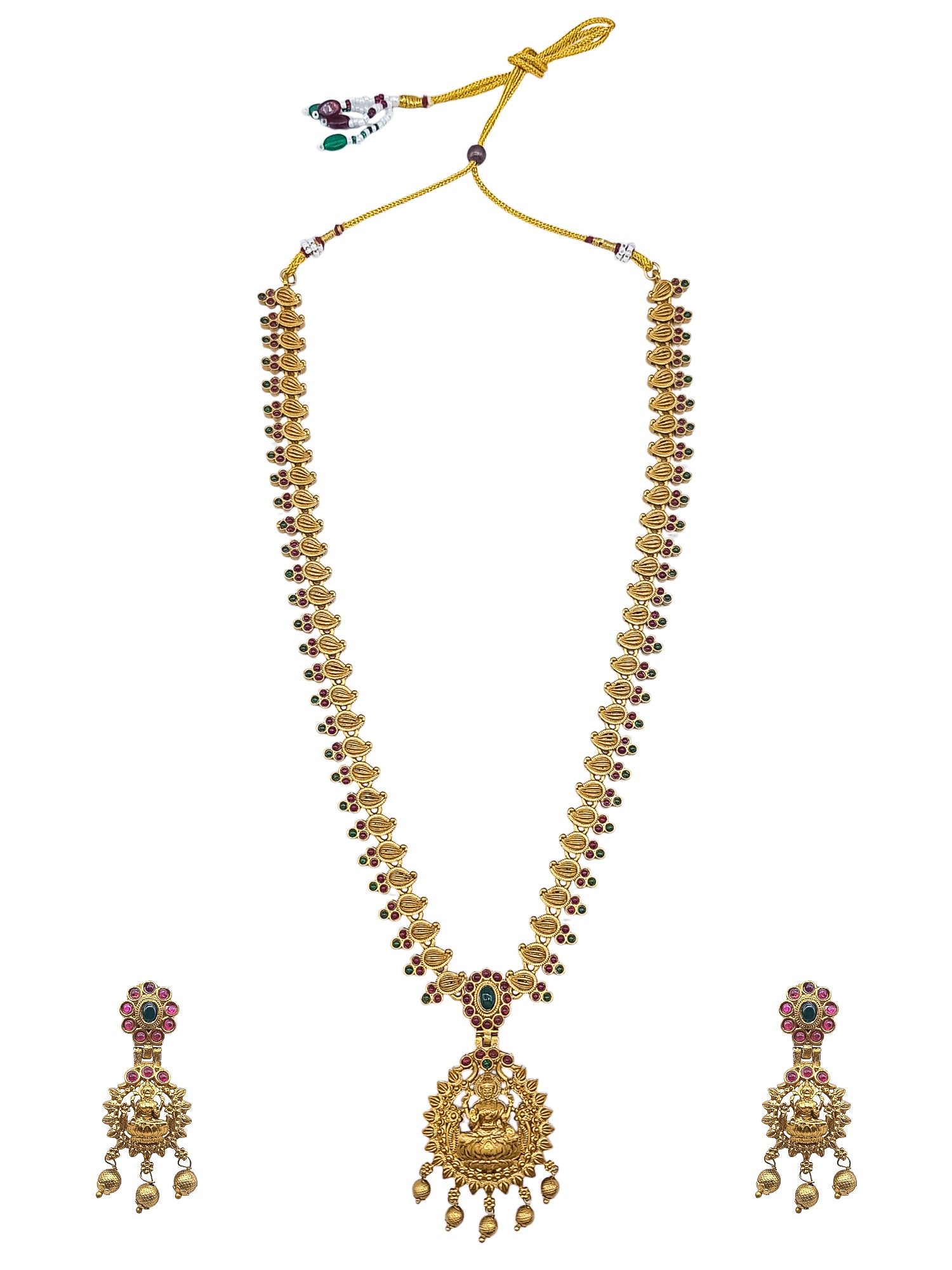 Gold Plated Long Mango Laxmi Necklace Set
