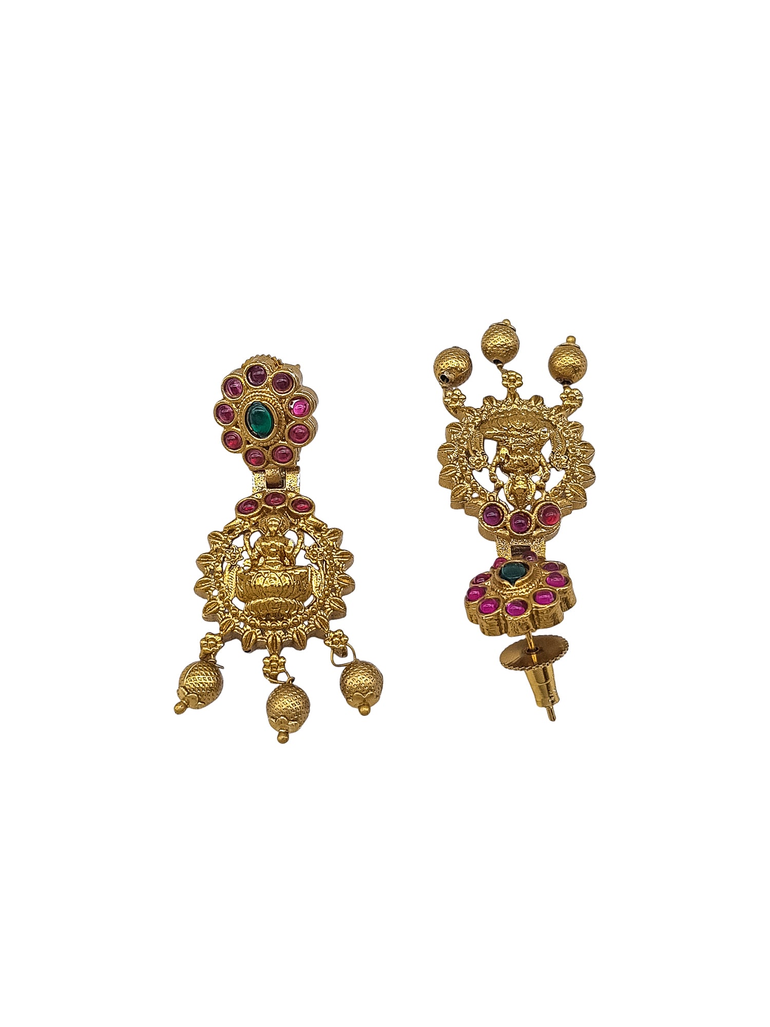 Gold Plated Long Mango Laxmi Necklace Set