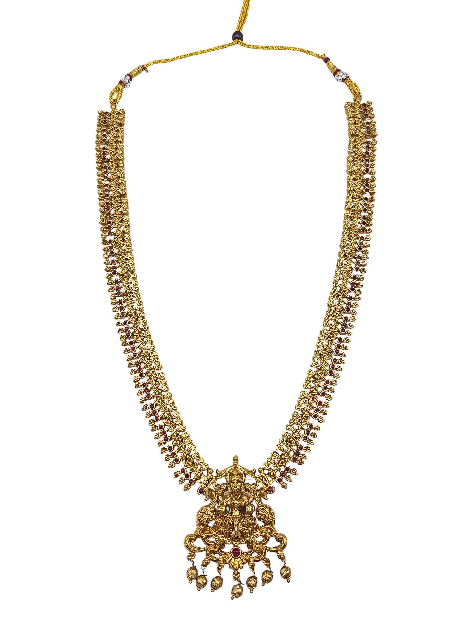 Gold Plated Long Simple Laxmi Necklace Set