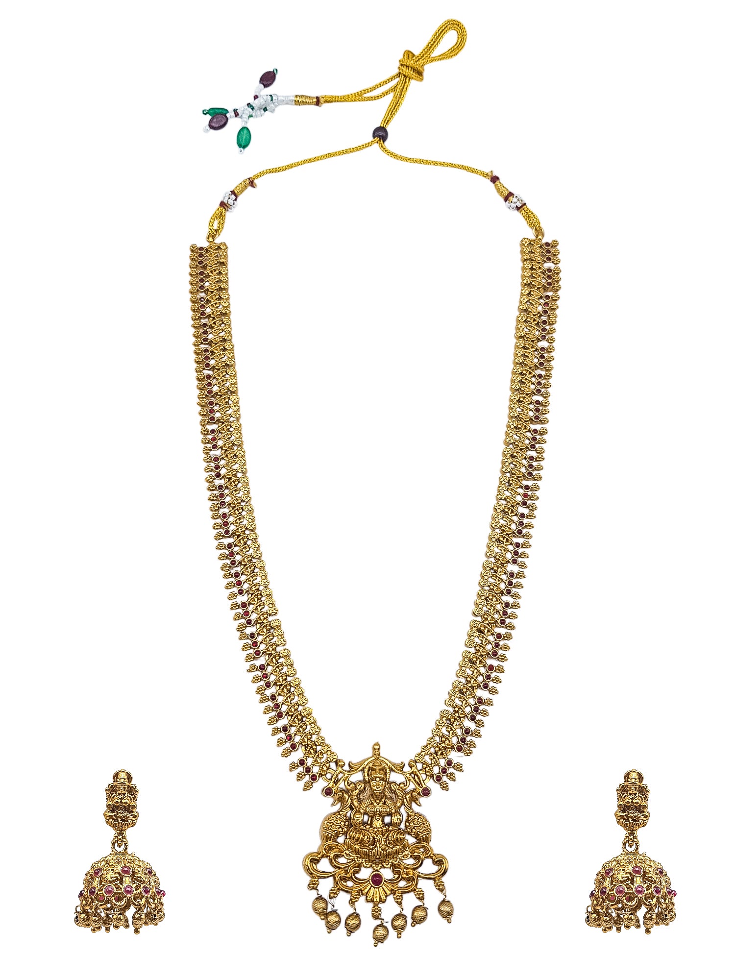 Gold Plated Long Simple Laxmi Necklace Set